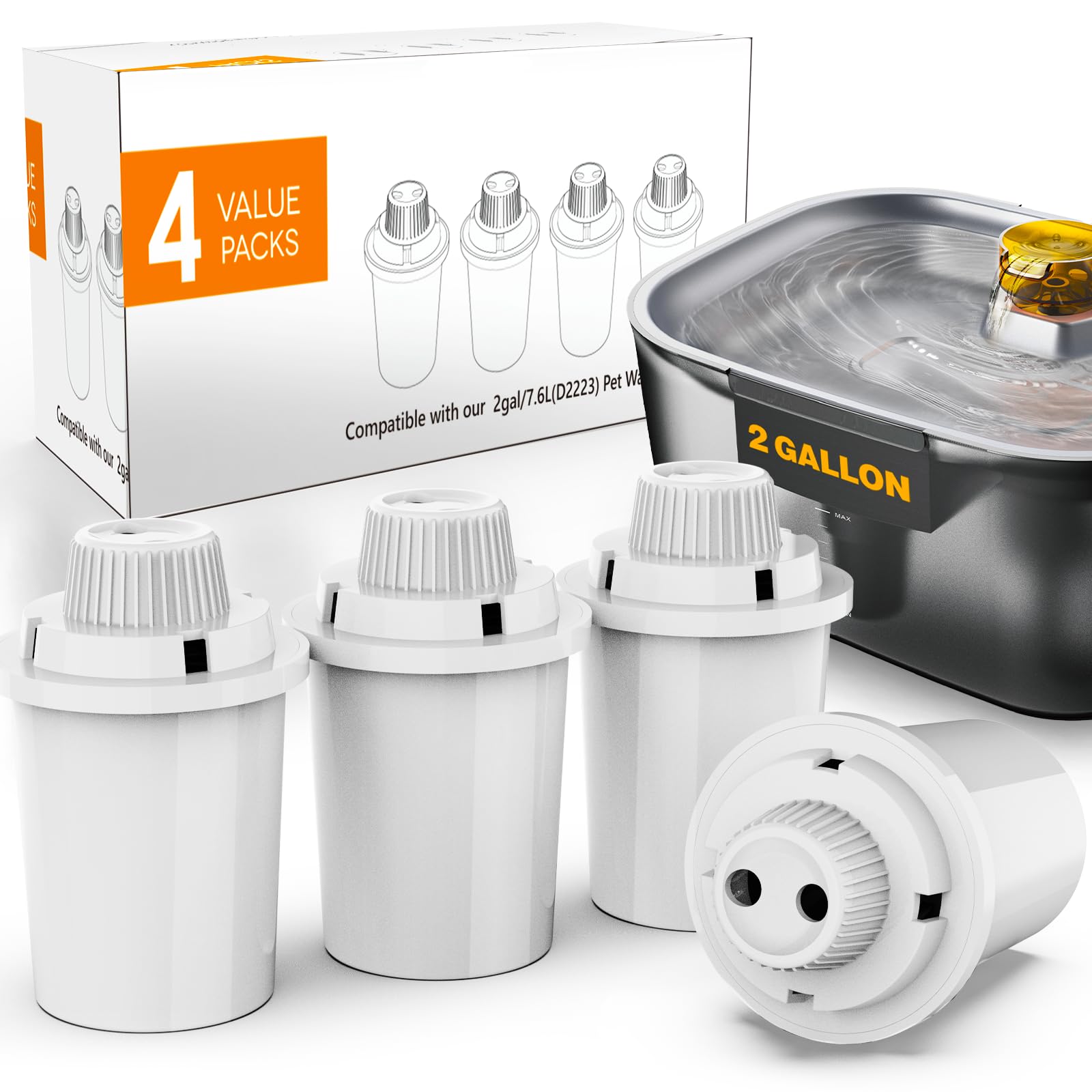 SwSun Dog Water Fountain Filters Replacement 4 Packs, 2 Months Set of Replacement Filters for SwSun 7.6L/2 Gallons Large Dog Wat