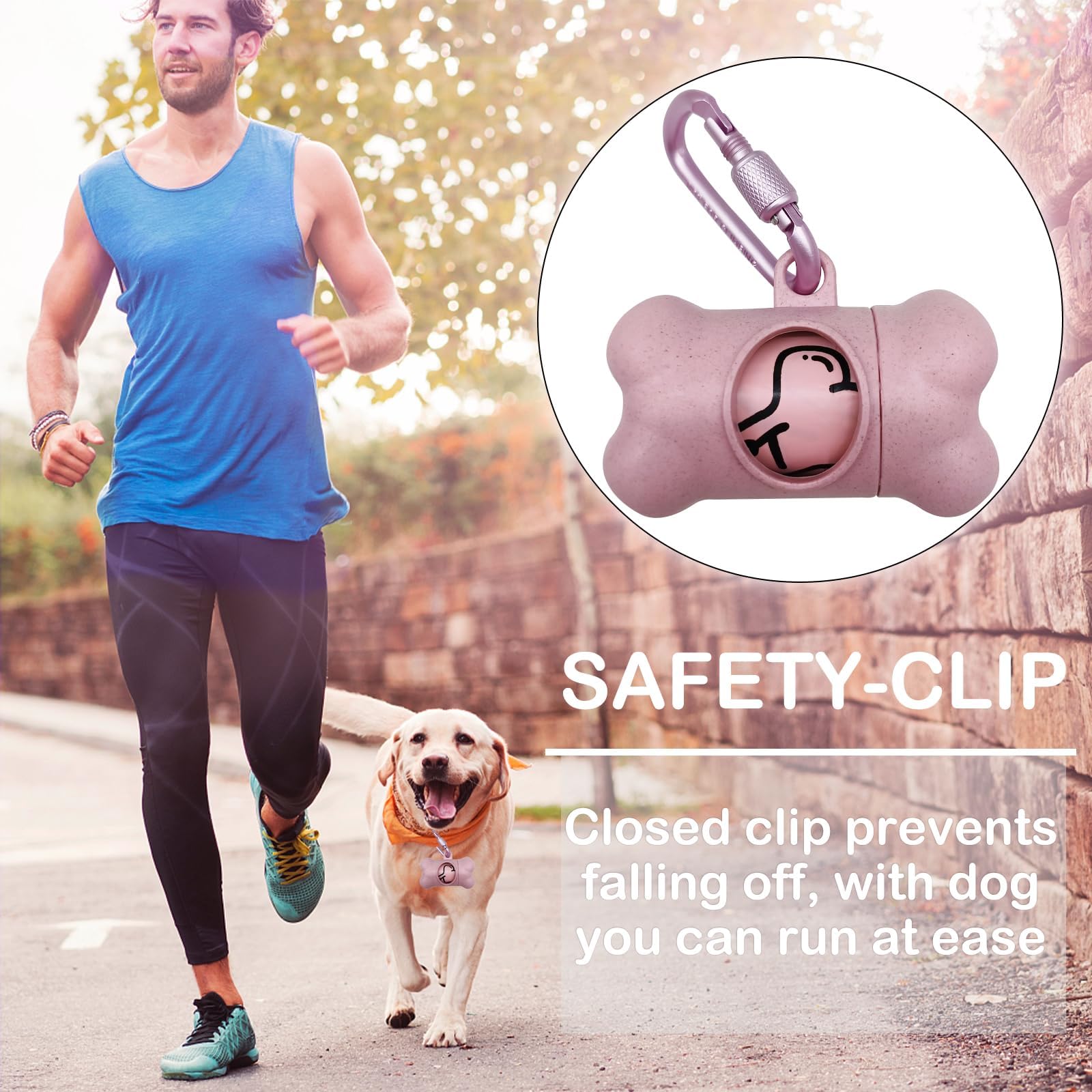 Dog Poop Pickup Bags Holder Dispenser With 1 Roll Random Color Leak-Proof Scented Doggy Waste Bags And Carabiner With Safety Lock Plus Hook And Loop Fastener Never Loose On Leash Lead Again (Pink)