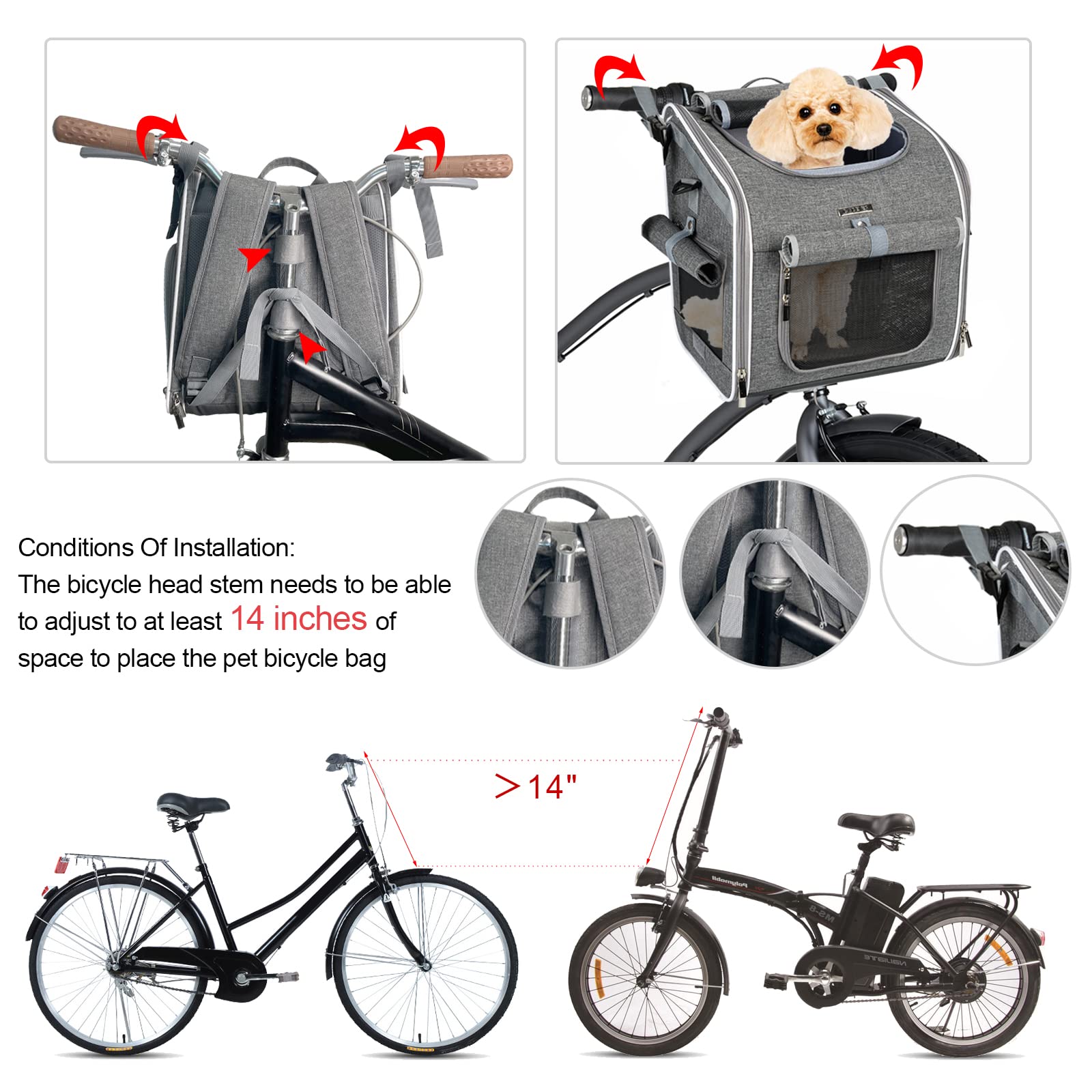 Babeyer Dog Bike Basket, Expandable Soft-Sided Pet Carrier Backpack With 4 Open Doors, 4 Mesh Windows For Small Dog Cat Puppies