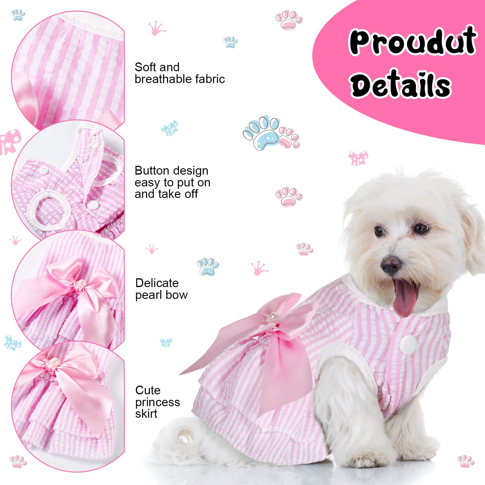 4 Pieces Dog Dresses Dogs Puppy Clothes Summer Princess Pet Dresses Girl Female Doggie Tutu Skirt Apparel for Chihuahua Yorkies