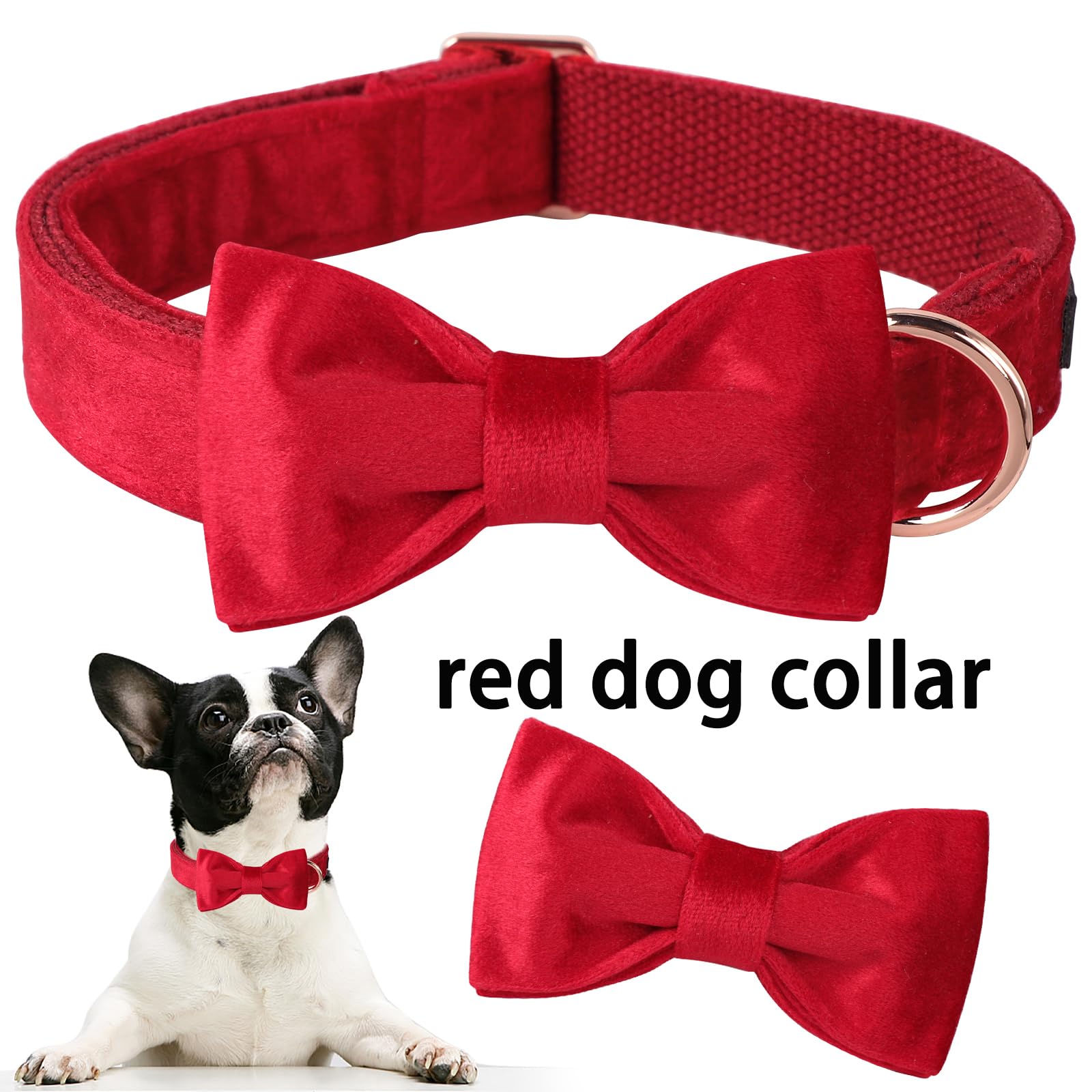 ARING PET Bowtie Dog Collar,Velvet Dog Collars with Removable Bowtie, Christmas Adorable Dog Collar, Large.