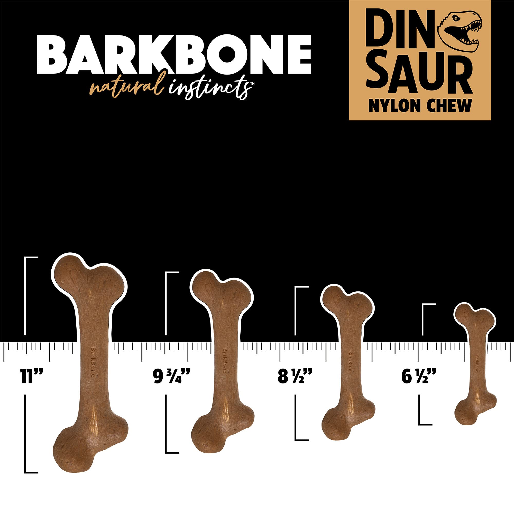Pet Qwerks Dinosaur Barkbone - Nylon Dog Bone For Aggressive Chewers - Bacon Flavor - 6.5'