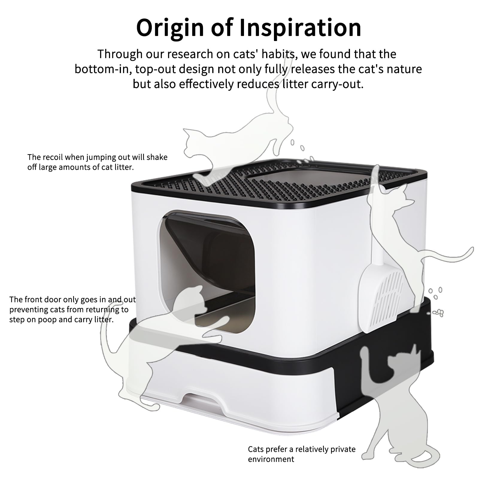 RIZZARI Enclosed Cat Litter Box with Lid, Large Foldable Litter Box with Litter Scoop, Top Entry Cat Toilet for Kittens and Big