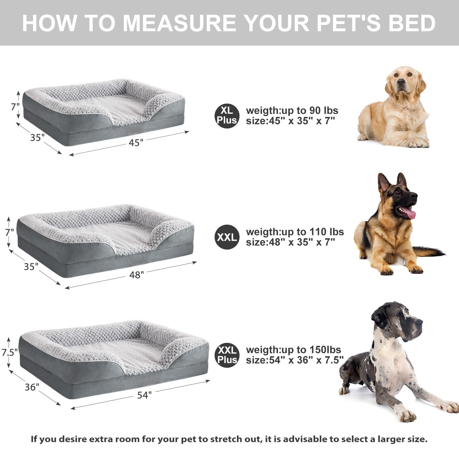 Lextro Orthopedic Dog Bed For Extra Large Dogs, Egg Crate Foam Bed For Extra Large Dogs, Equipped With Removable Waterproof Pill