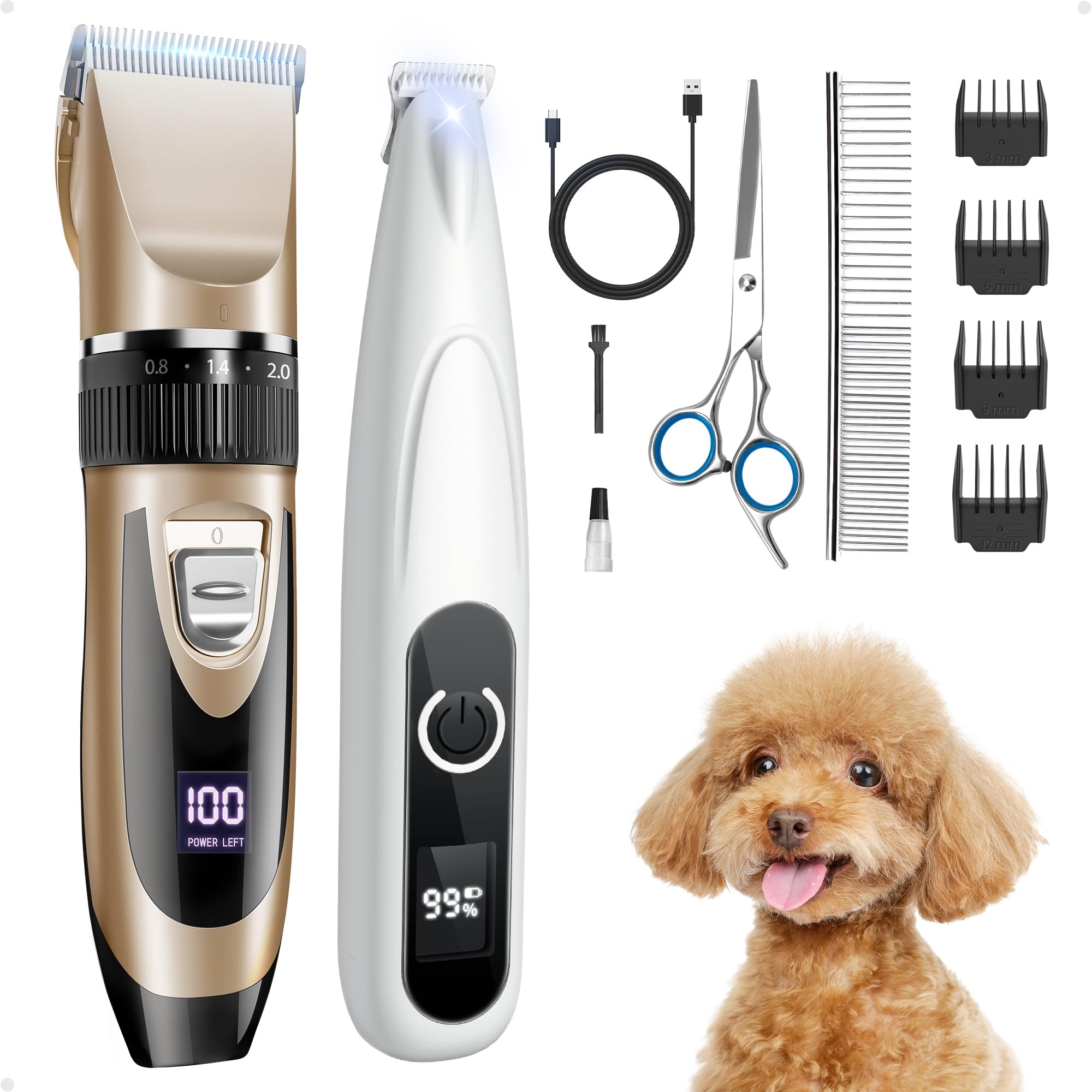 PAPMINI 2 in 1 Dog Grooming Kit, Low Noise Rechargeable Dog Clippers for Grooming, Cordless Dog Grooming Clippers and Dog Paw Tr