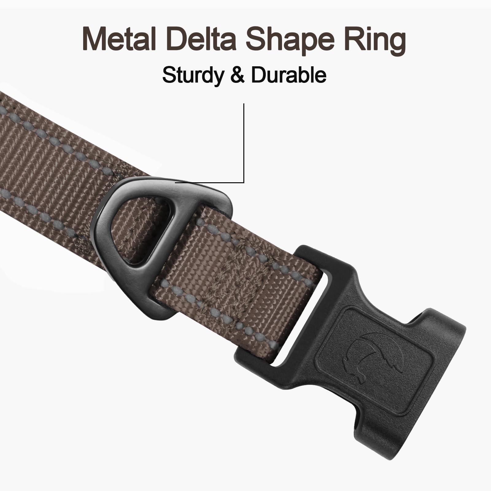 Joytale Reflective Dog Collar,Soft Neoprene Padded Nylon Pet Collar Adjustable For Large Dogs,Brown,Large