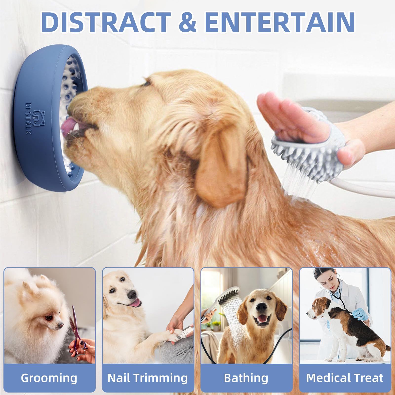 Bestalk Dog Lick Bowl, Large Non-Slip Silicone Mat for Anxiety Relief, Dark Blue, Dishwasher Safe