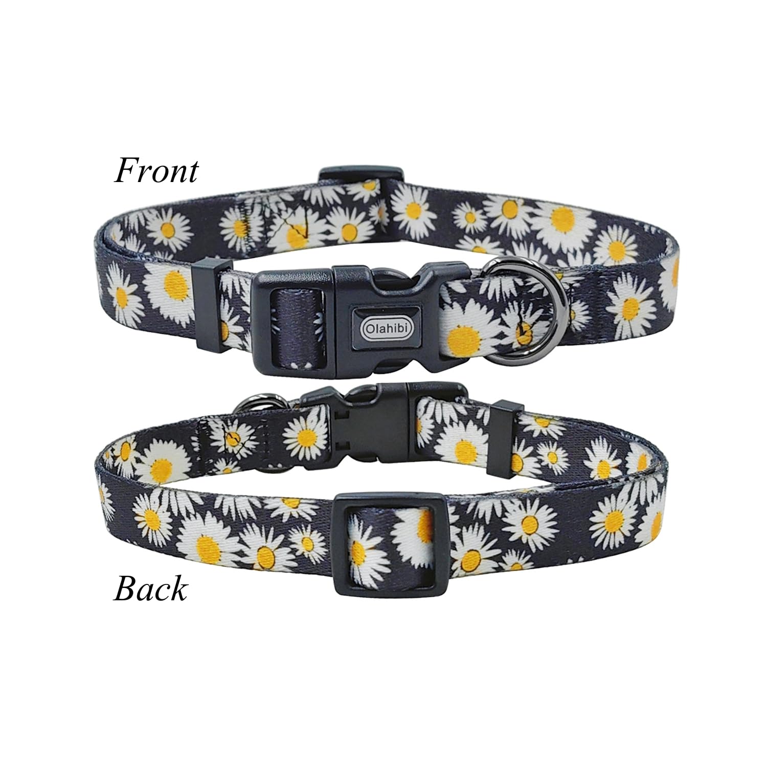 Olahibi Dog Collar And Leash Set, Cute Daisy Pattern, Polyester Material, 5Ft Leash, For Medium Dogs.(Medium,Black Daisy)