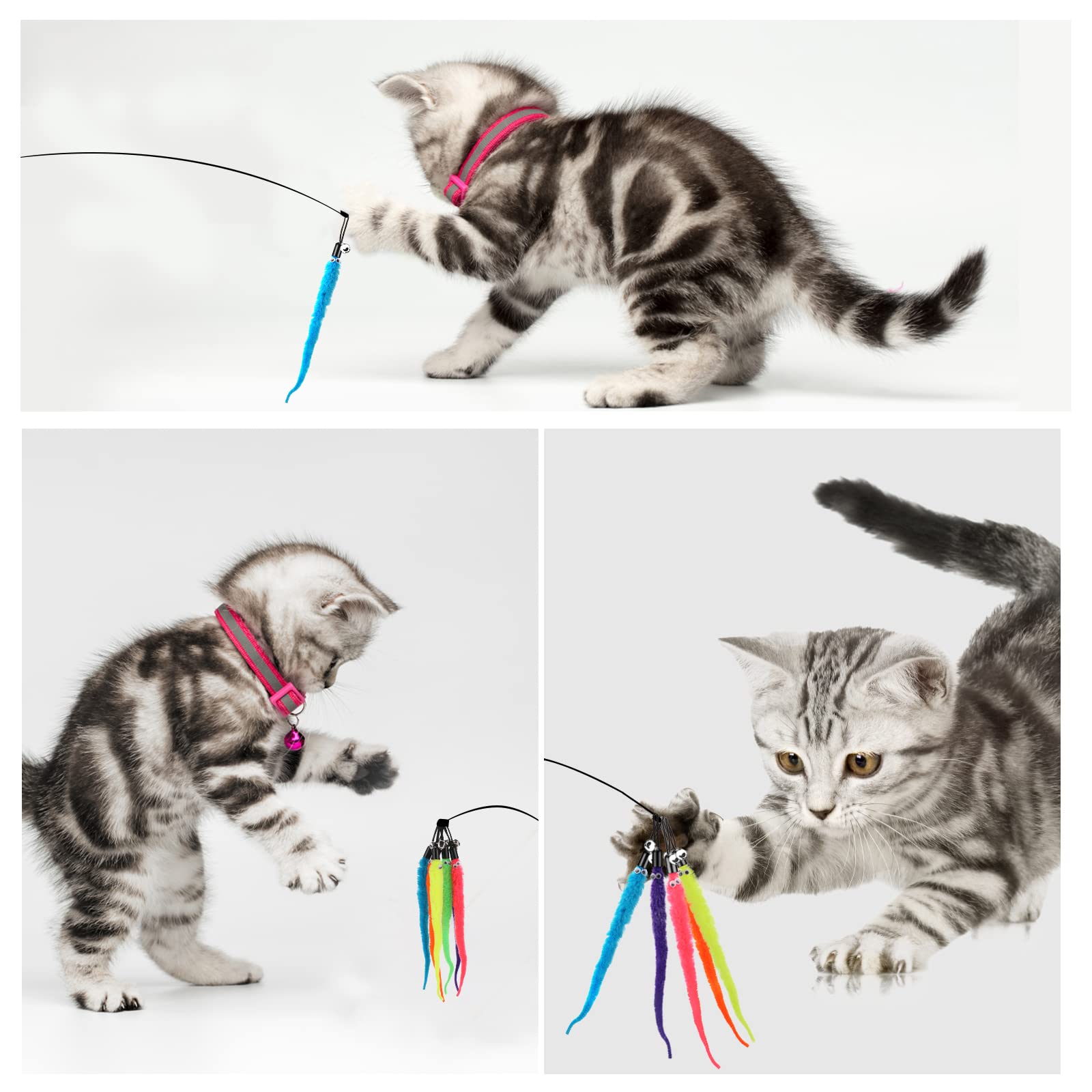 Cobee 12Pcs Cat Worm Toy Refills, Cat Wand Toy Replacement Refills Furry Tail Worm With Bells Assorted Cat Interactive Toy Refills With Bell For Cat Kitten Worm Refills Attachment For Cat Wand