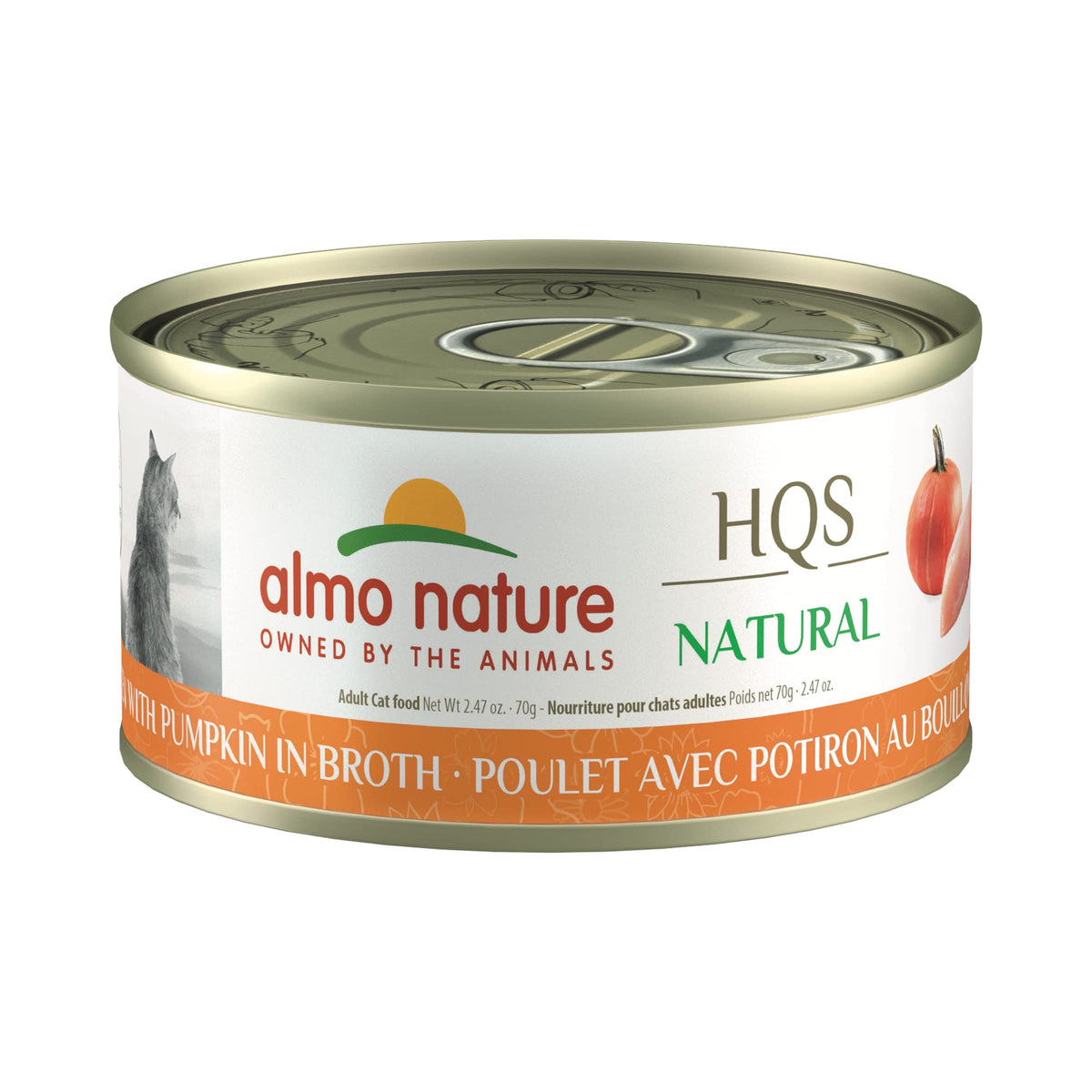 Almo Nature Hqs Natural Chicken And Pumpkin In Broth, Grain Free, Additive Free, Adult Cat Canned Wet Food, Shredded, 24 X 70G/2.47 Oz