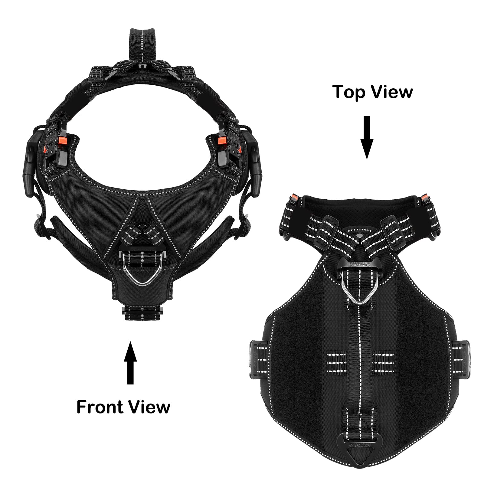Icefang Gn8 Quick-Moving Tactical Dog Harness With 2Xmetal Buckles For Medium Sized Dogs,Reflective K9 Vest,No-Pull Front Leash Clip,5-Points Adjustable Pet Harness (Black, Medium (Pack Of 1))