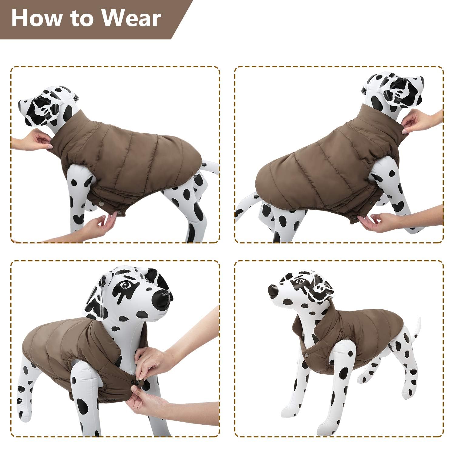 Asenuk Windproof Winter Coat - Waterproof Dog Jacket - Warm Dog Vest - Fleece Lined - Sizes S/M/L (L, Coffee)