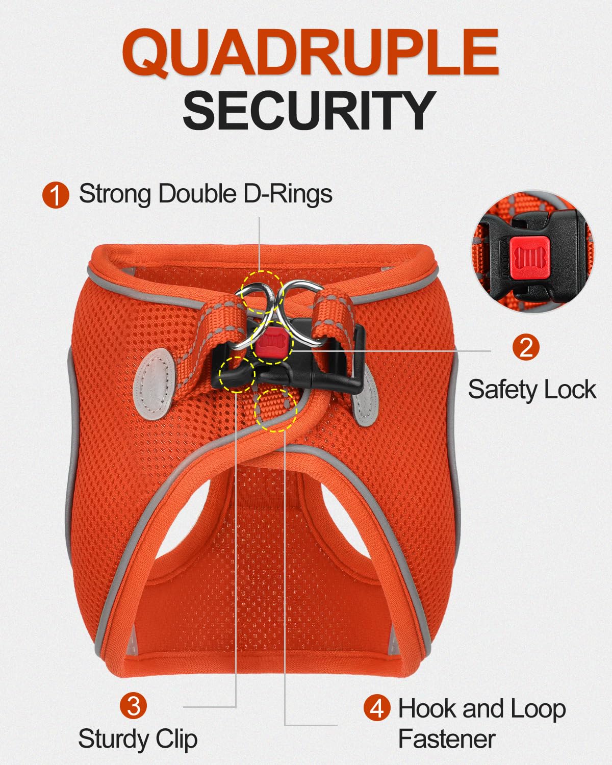 Joytale Small Dog Harness, Breathable Mesh Step-In Vest, Reflective Soft Padded Harnesses For Small And Medium Dogs, Orange, L