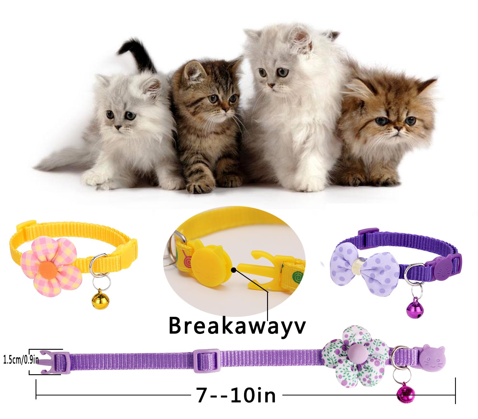 16 Pcs Cute Cat Collars Breakaway With Bell For Boy Cats And Girl Cats Gifts (#5-Multicolor Plaid)