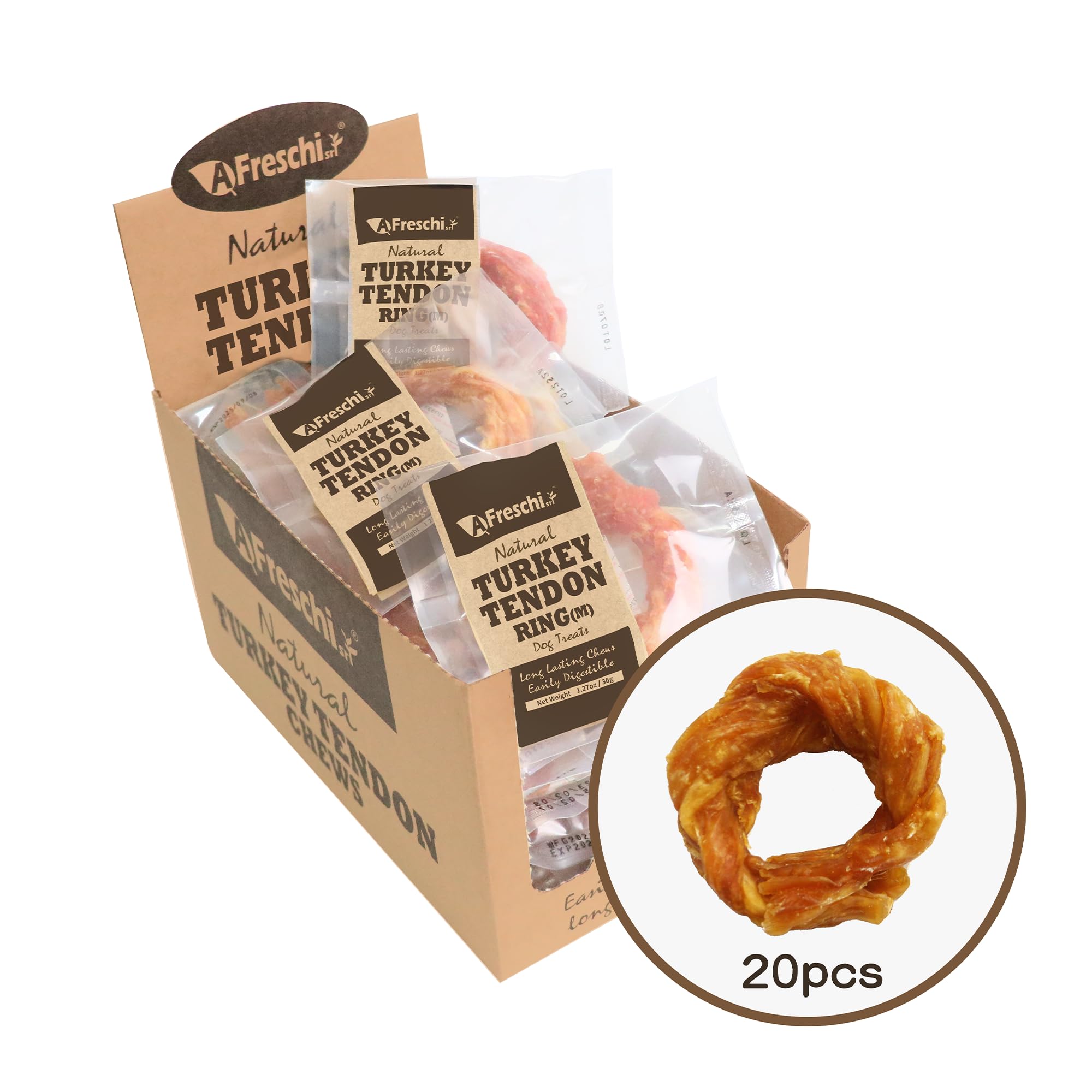 Afreschi Turkey Tendon for Dogs, Dog Treats for Signature Series, All Natural Human Grade Puppy Chew, USA-Sourced Turkey Tendon,