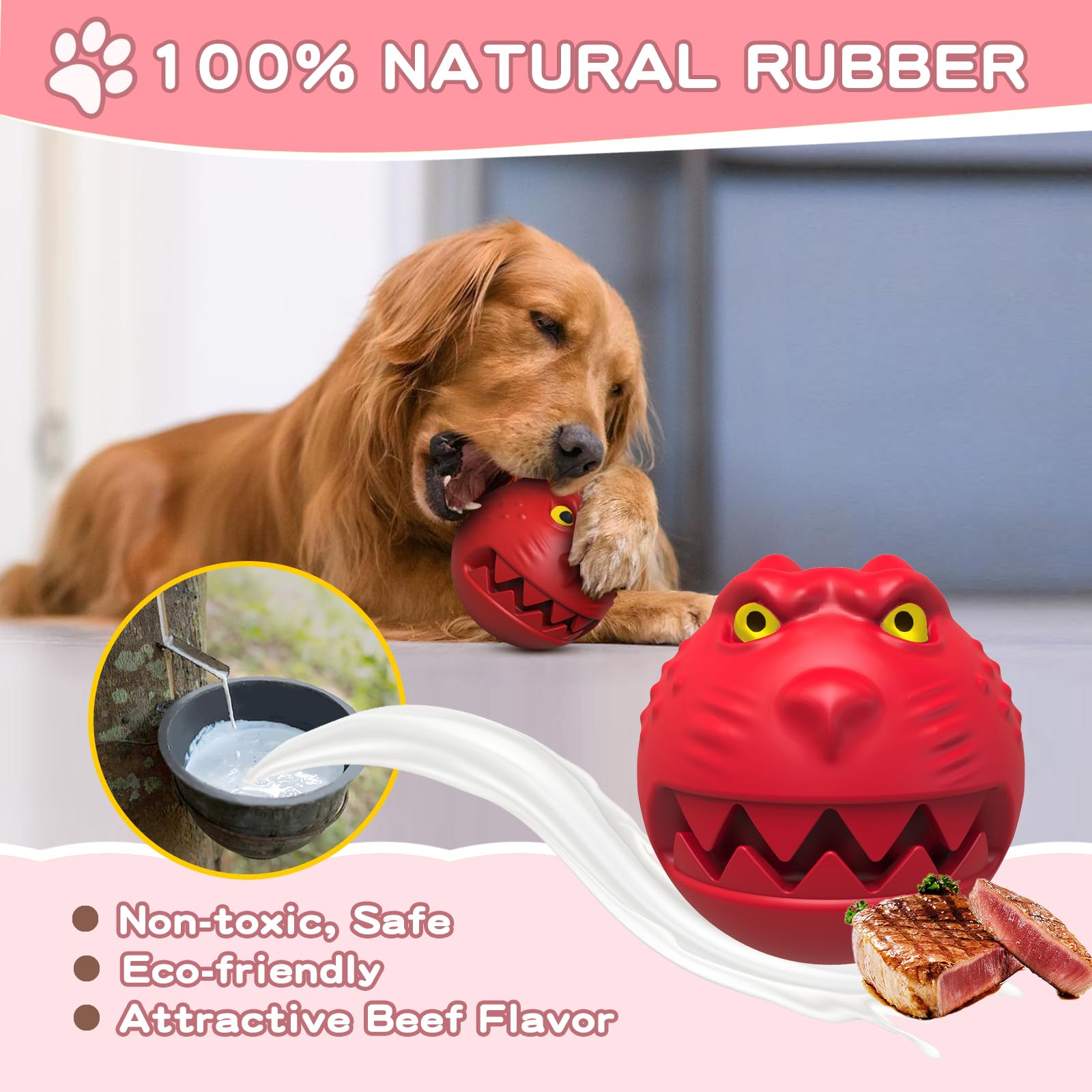 Bobosogo Dog Toys For Aggressive Chewers, Squeaky Dog Chew Toys For Large Breed, Tough Indestructible Interactive Chew Toys For Medium Large Dogs (Red)
