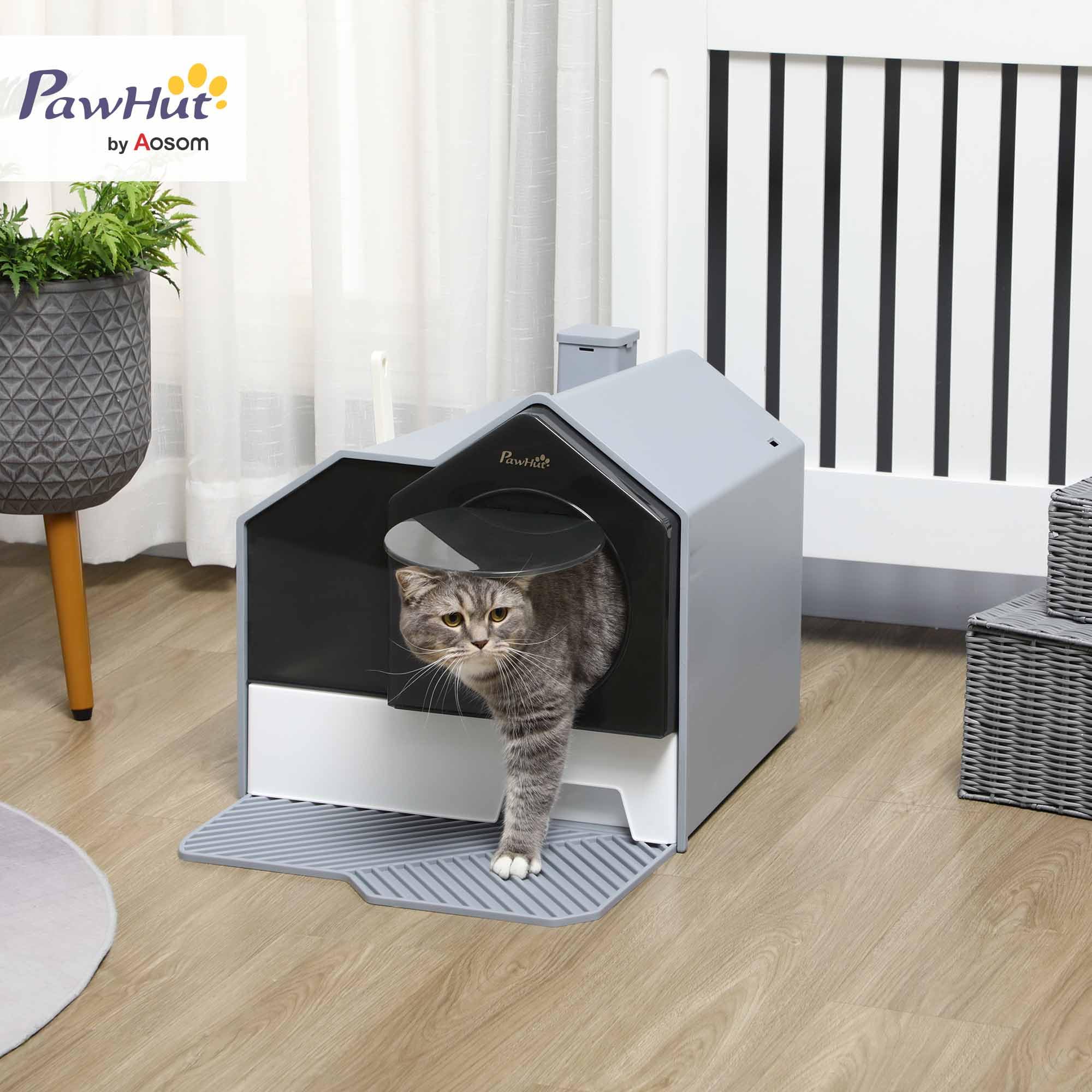 Pawhut Hooded Cat Litter Box With Kitty Litter Mat, Kitty Litter Pan With Odor Control, Easy-Clean Pull-Out Drawer, Handle, Scoo