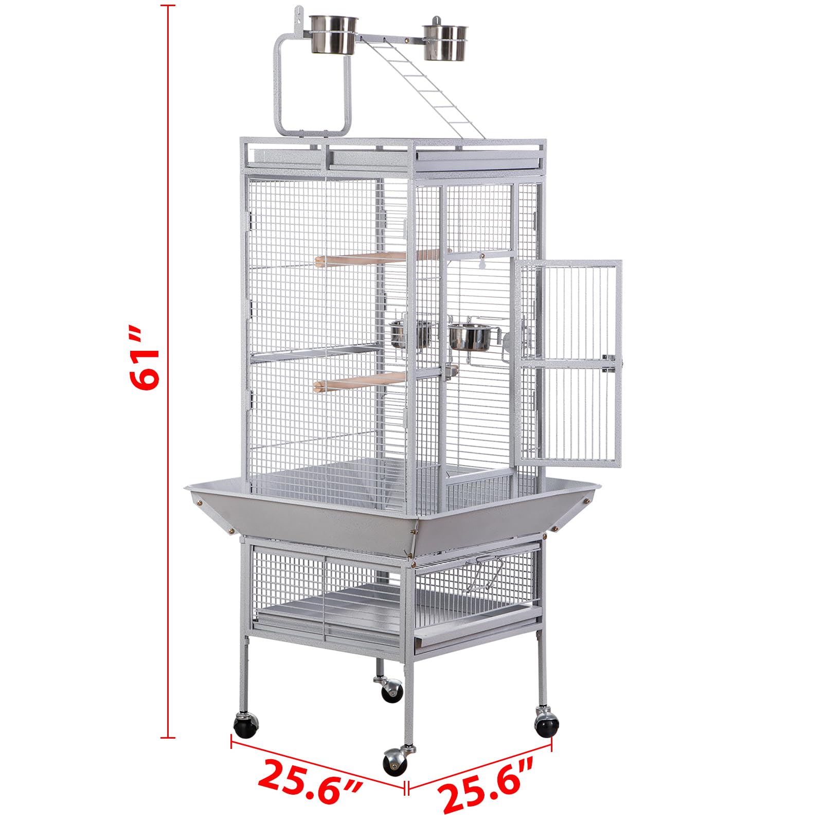 Zeny 61-Inch Large Parrot Cockatiel Bird Cages With Wrought Iron Play Top, Aviary With Rolling Stand For Sun Parakeet Quaker Conure Lovebird Budgie Finch African Grey White Birdcage (White)