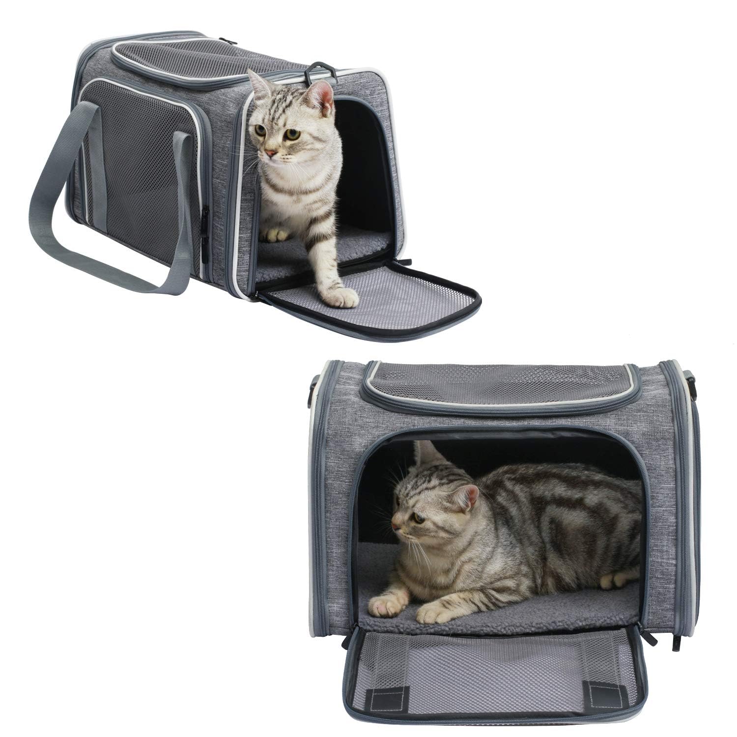 Akinerri Cat Carrier - Soft-Sided Portable Bag, Airline Approved, 19.7"x12"x12", Light Grey, Model PET-0481, Up to 28 Lbs