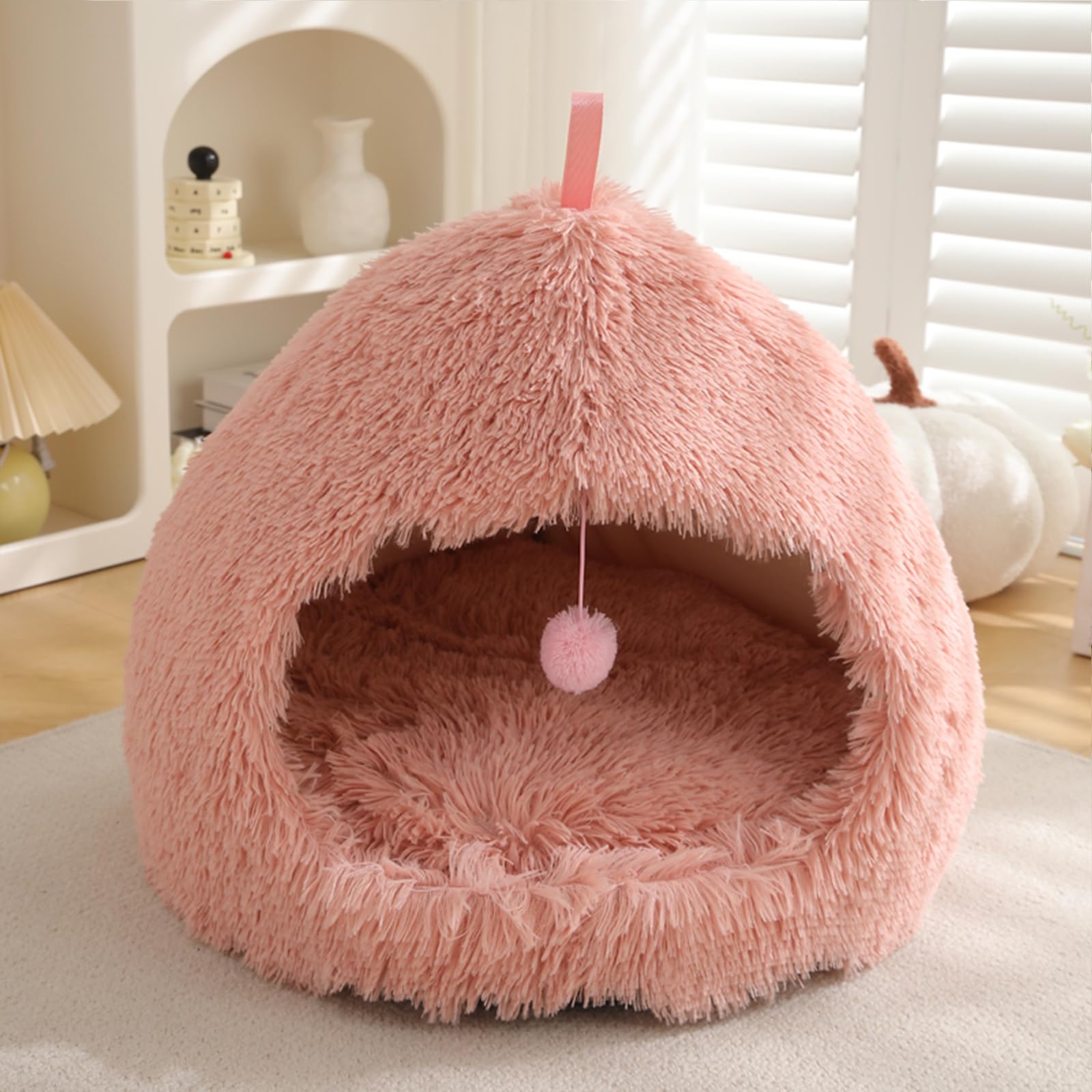 Cat Bed Cave, Kitten Beds For Indoor Kittens, Cute Cat Bed, Soft Plush Fur Kitten Bed, Fluffy Pet Cave Non-Slip, Anti Anxiety Fo