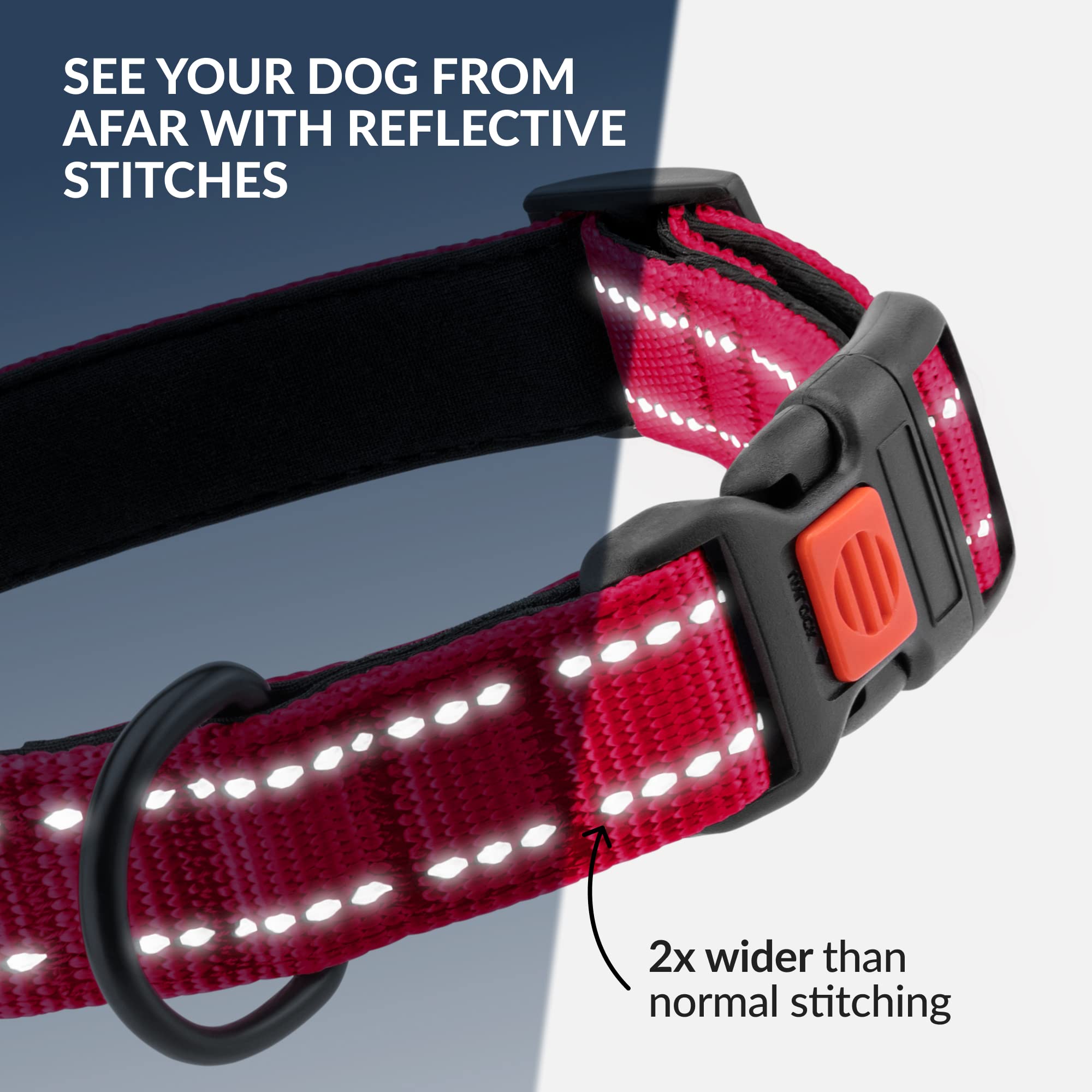 Collardirect Reflective Padded Dog Collar For A Small, Medium, Large Dog Or Puppy With A Quick Release Buckle - Boy And Girl - Nylon Suitable For Swimming (18-26 Inch, Pink)