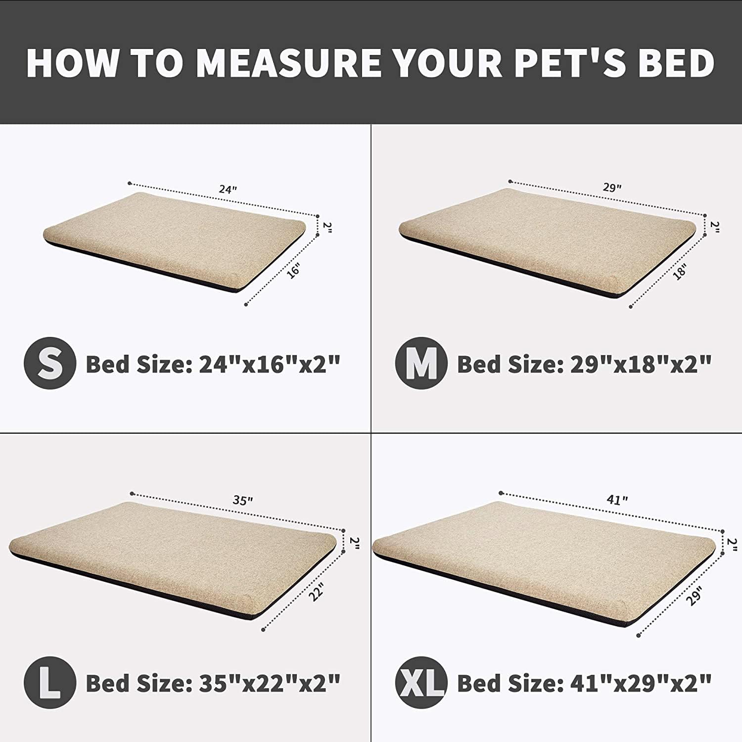 Panku Orthopedic Dog Beds For Extra Large Dogs, Dog Pad For Crate With Durable Washable Waterproof Linen Removable Cover, Cream
