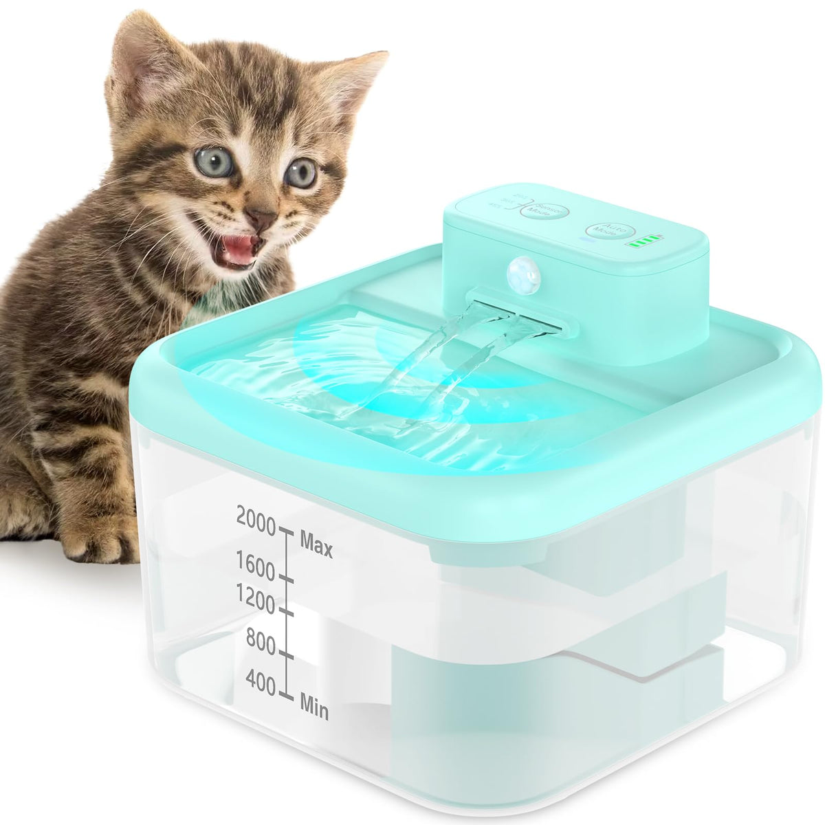 Battery Operated Cat Water Fountain,68Oz/2L Wireless Pet Water Fountain With Motion Sensor,Automatic Cat Water Fountain Cordless