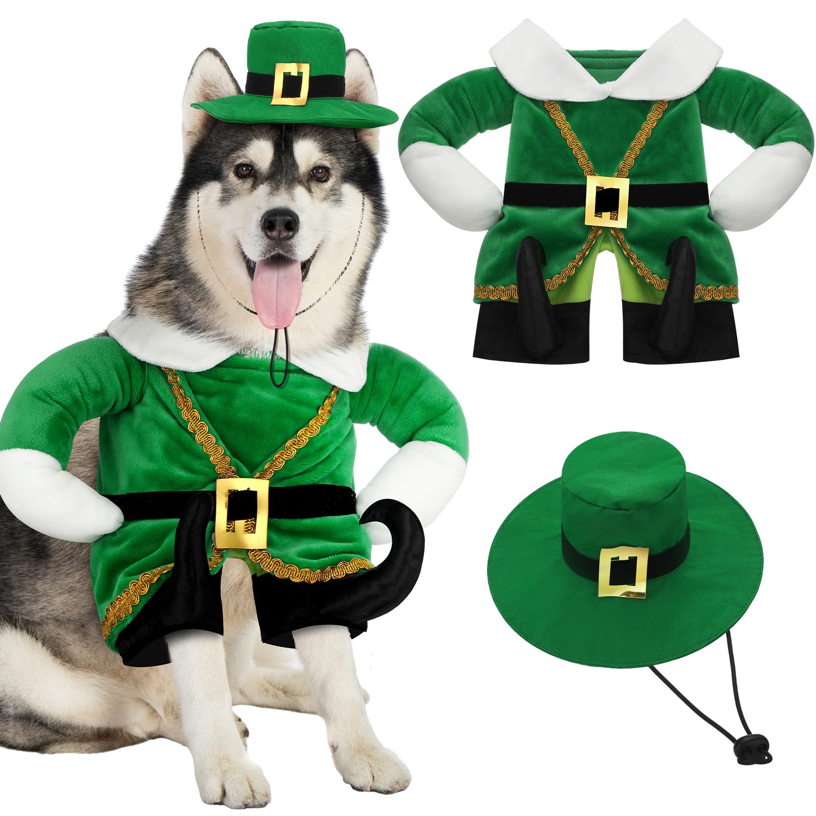 Hollowfly St. Patrick'S Day Dog Costume Walking Leprechaun Dog Costume Irish Funny Pet Outfit With Arms Irish Holiday Day Outfit