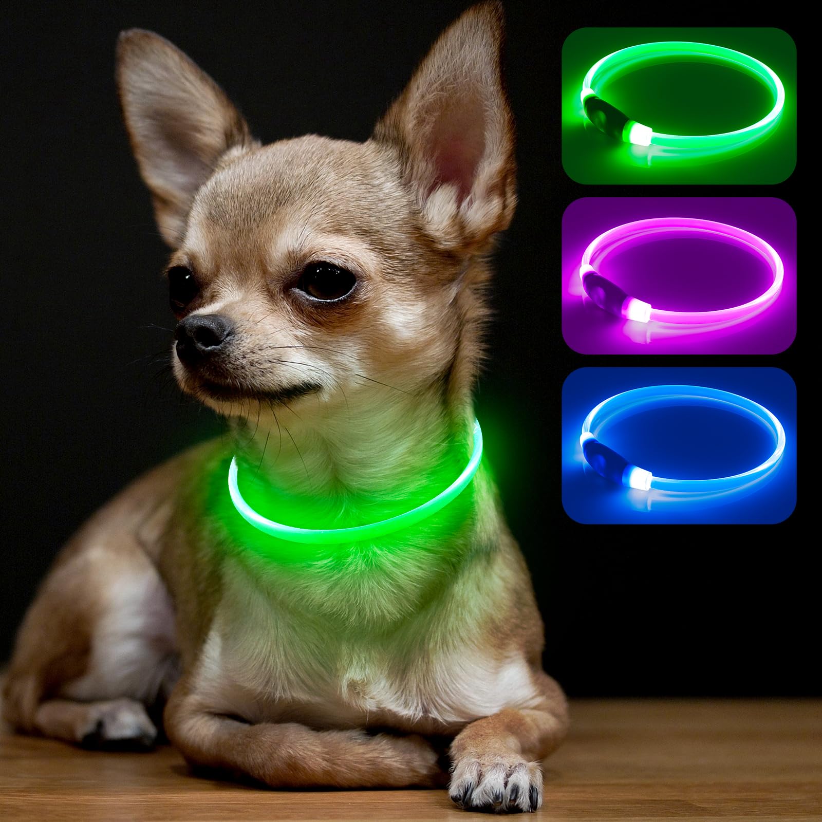 Bseen Light Up Dog Collar, Rechargeable Led Puppy Collar Waterproof Glowing Pet Collar Tpu Cuttable Lighted Dog Collar For Small Medium Large Dogs (Xs- Green(40Cm))