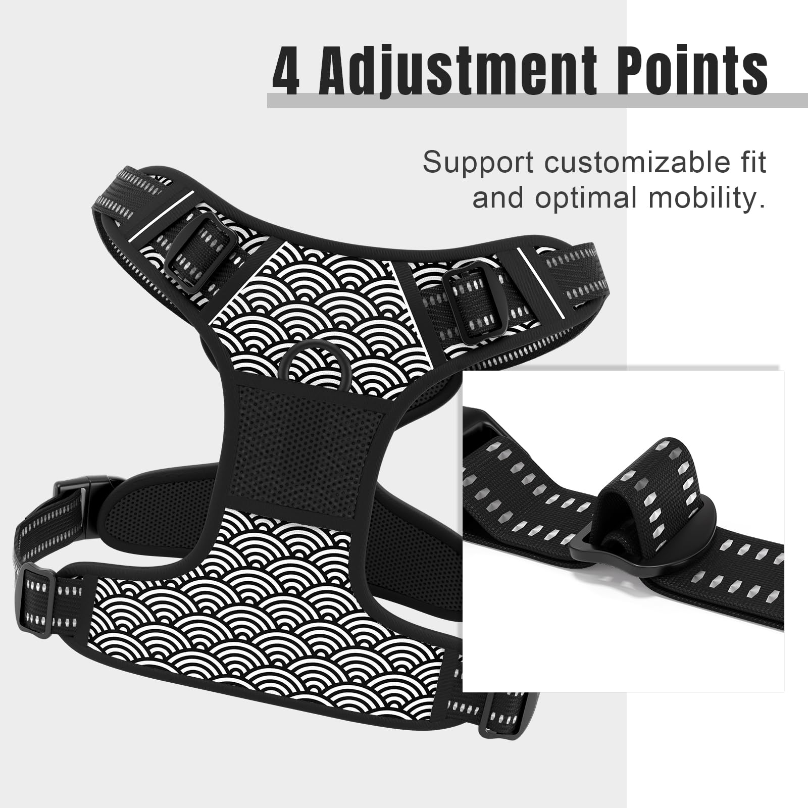 Rnivvi No Pull Dog Harness, Cute Wave Reflective Small Sized Puppy Kitten Harness, Adjustable Soft Padded Vest for Small Dogs, C