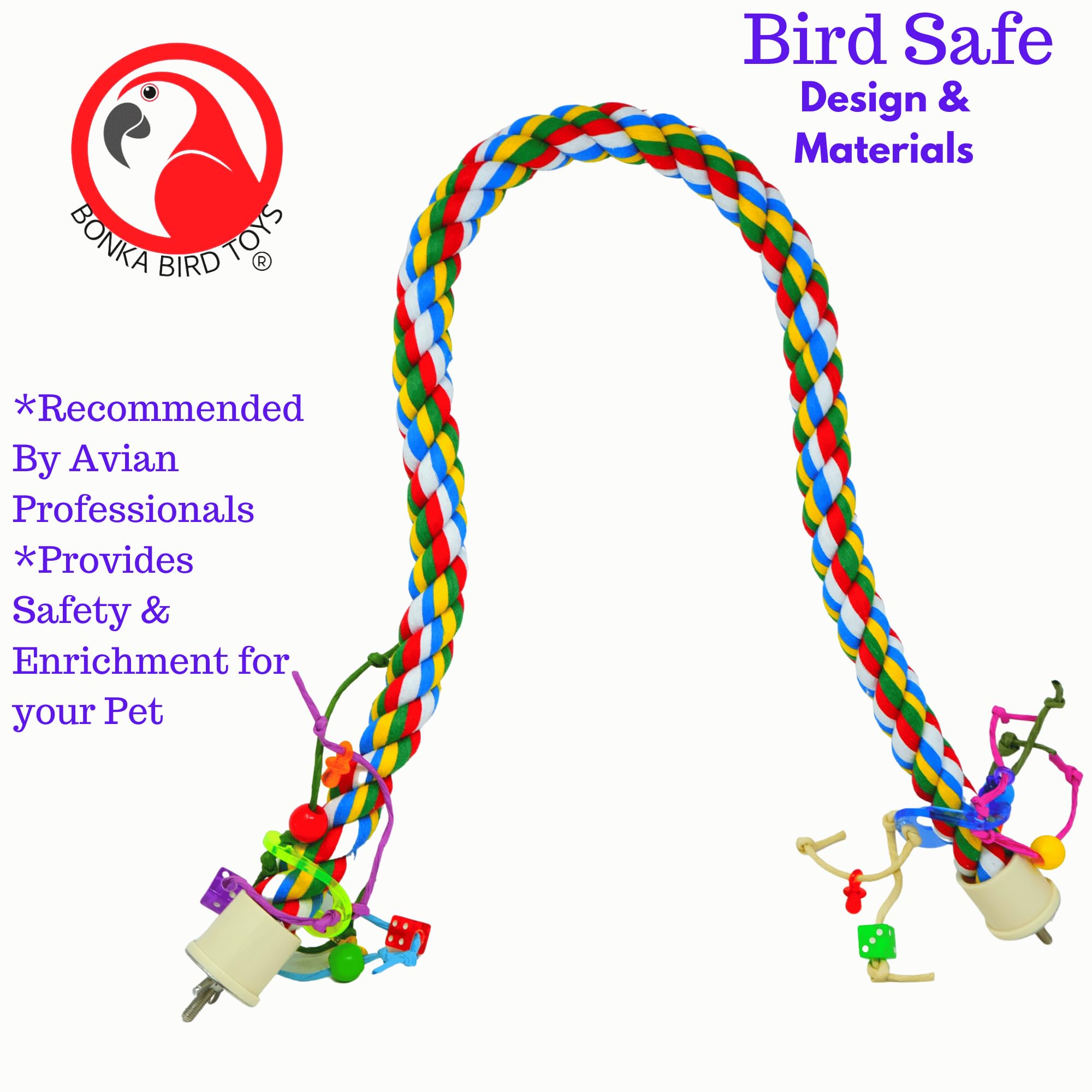 Bonka Bird Toys 1114 Huge Rope Charm Perch (48'' X 1.25'') Parrot Cage Toy, Amazon,Macaw, Cockatoo, And Similar