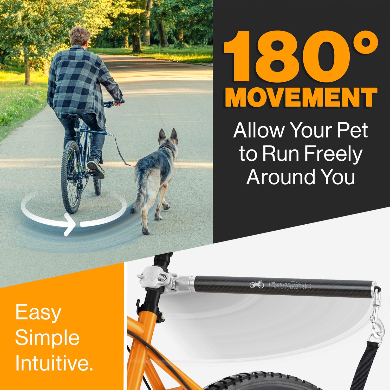 Malabi V2.0-180?Rotating Dog Bike Leash - With Shock Absorbers And Quick Attach Mechanism | Carbon Fiber | Detachable, Adjustable For The Smoothest Ride- Patent Pending (Black)