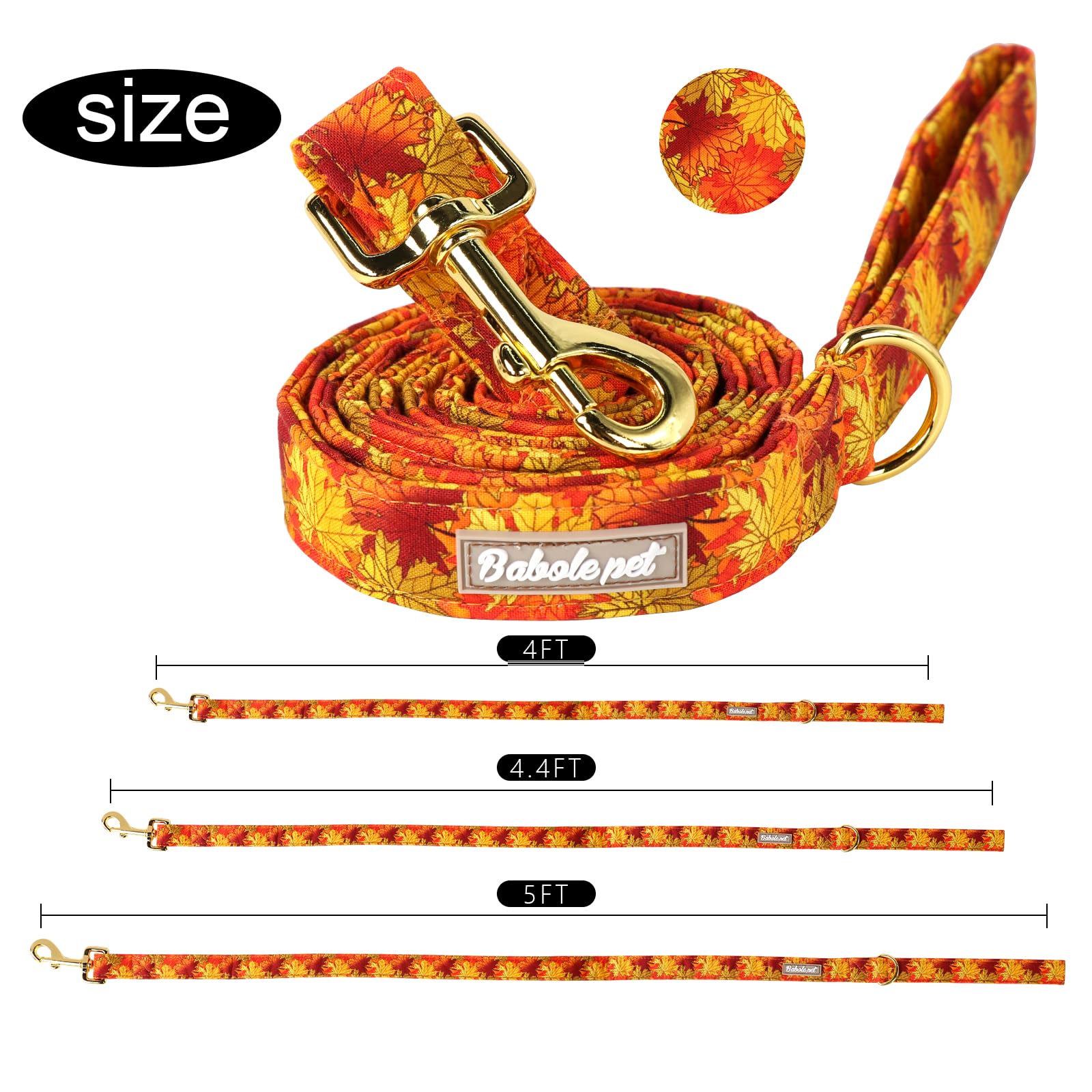 Babole Pet Autumn Dog Leash Durable Handmade Orange Gold Maple Leaf Dog Leashes With Soft Handle Manual Fall Dog Leashes Matchin