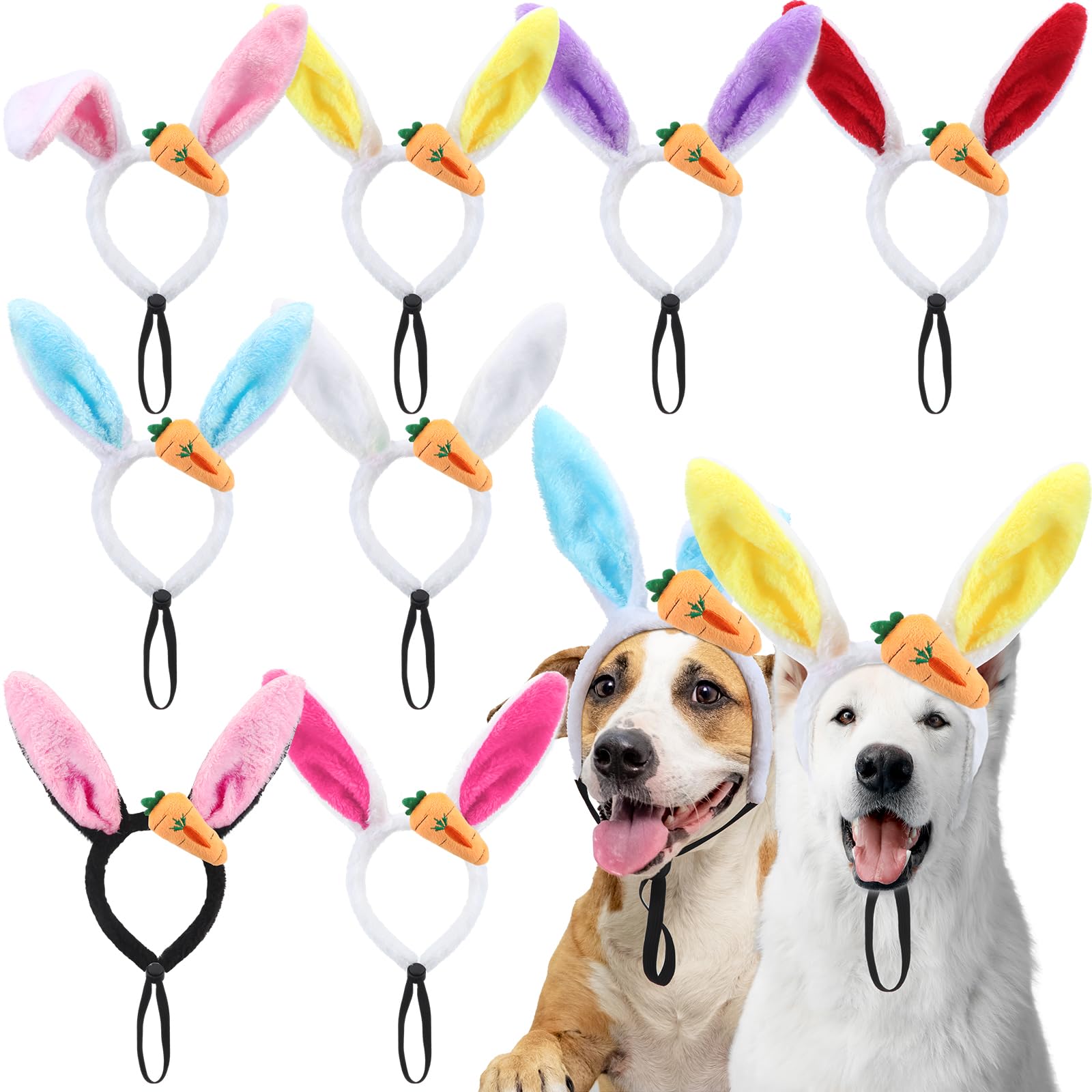 Xunyee 8 Pcs Easter Dog Headbands Bunny Ears Headbands Cute Carrot Rabbit Ears Adjustable Pet Headwear Accessories For Easter Pa