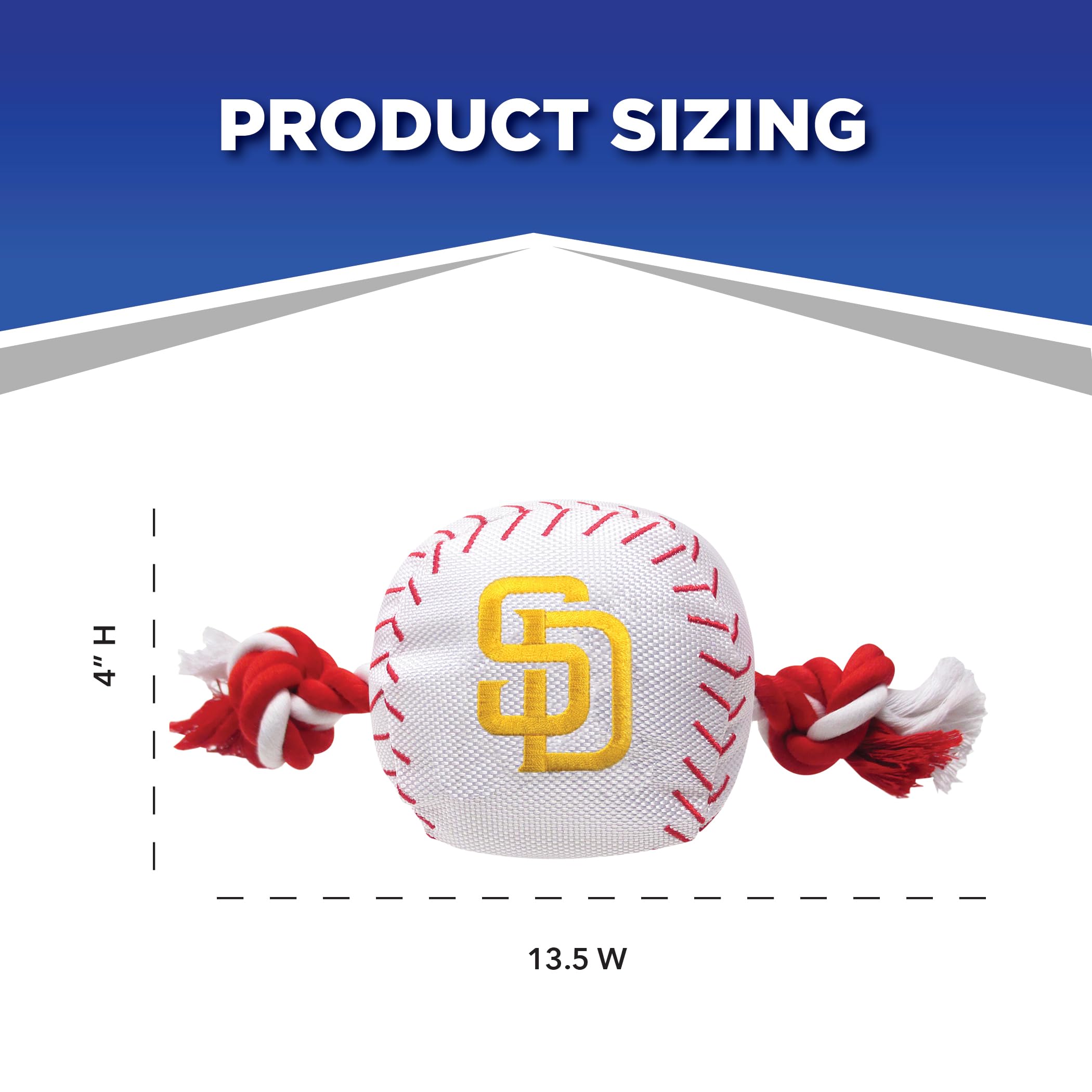 Mlb San Diego Padres Baseball Rope Toy For Dogs & Cats. Tough Nylon, Sporty Baseball Design, Heavy-Duty Ropes With Inner Squeake