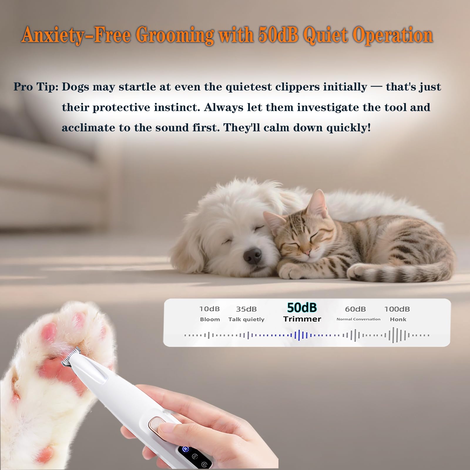 Cofiabby Electric Paw Trimmer For Dogs & Cats - Ultra Quiet Rechargeable Clipper With Led Light, 2 Wide Blades, Waterproof For P