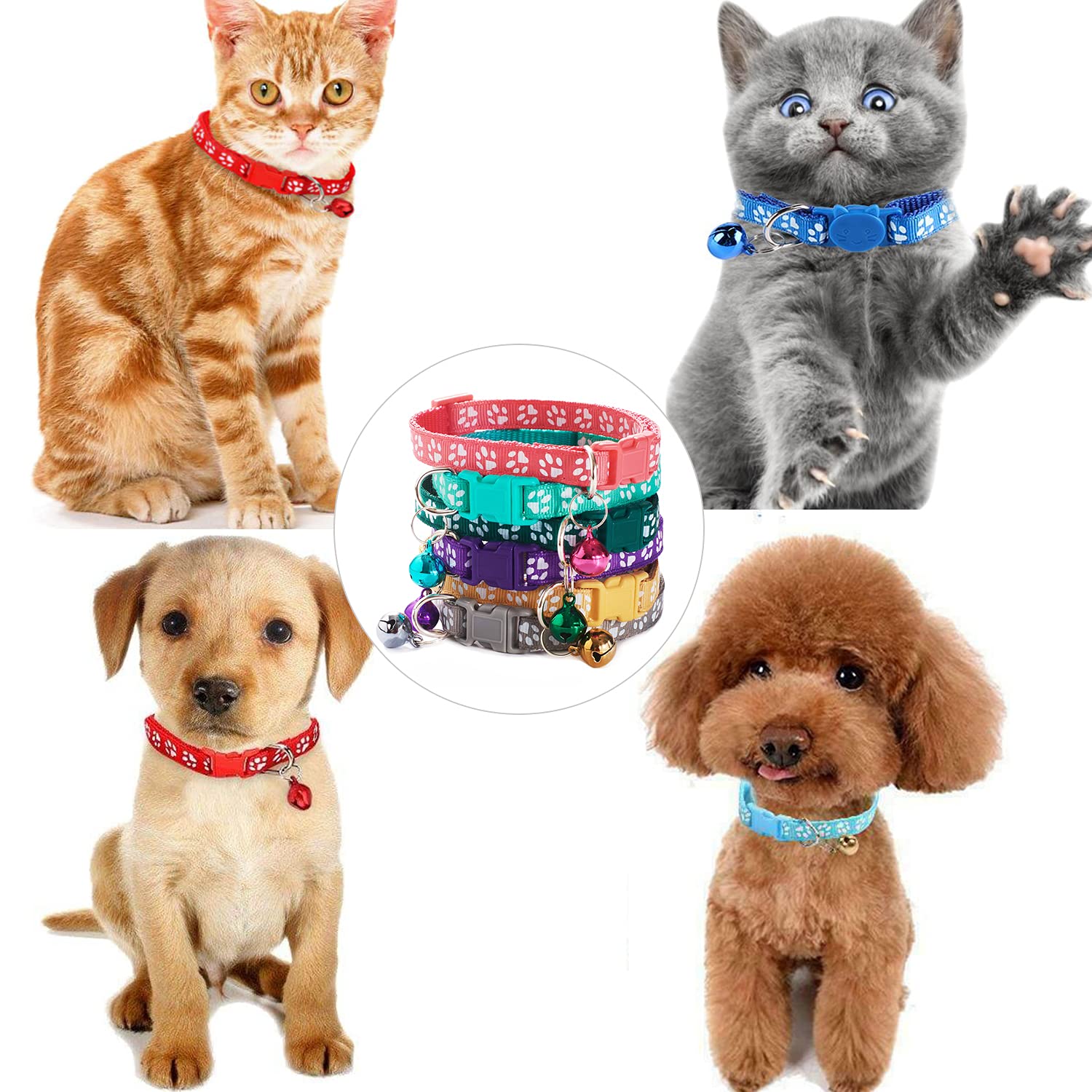 Flymind Puppy Collars, 19Pcs Whelping Puppy Id Collars With Bell Adjustable 19-32Cm, Soft Nylon Litter Identification Dog Collar