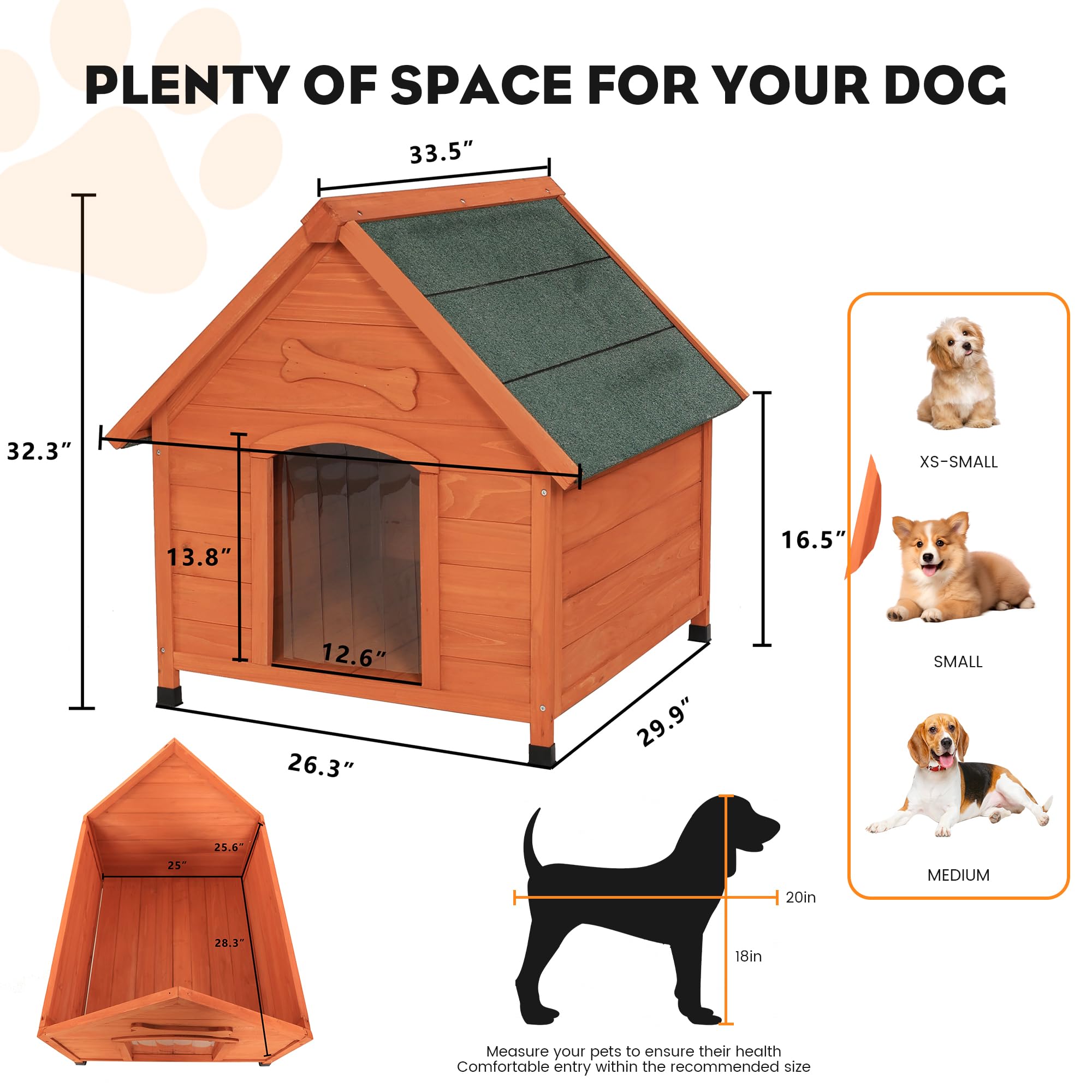 Sciengarden Solid Wood Dog House Comfortable Outdoor Shelter For Medium-Sized And Smaller Dog Sturdy, Durable And Easy To Clean,