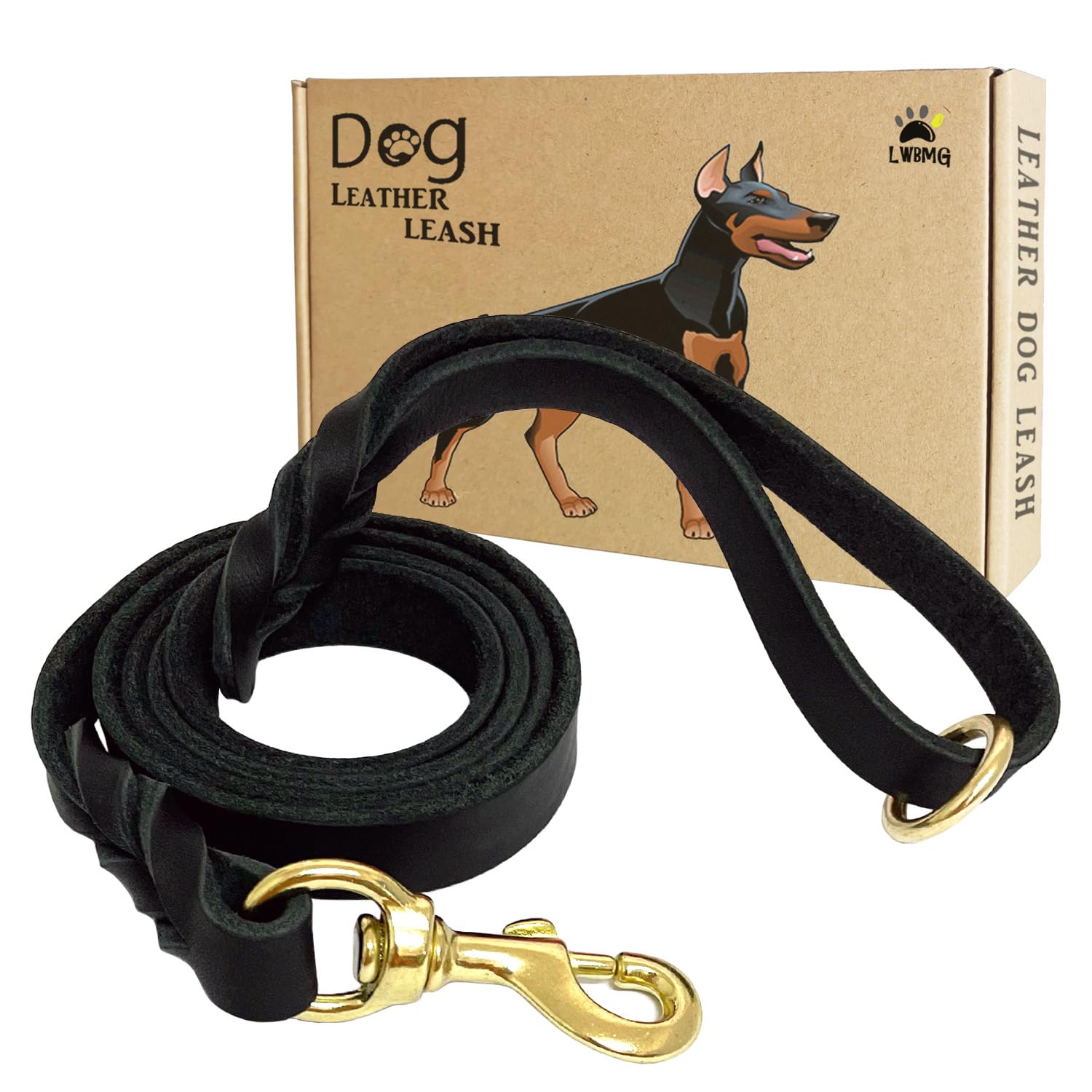 Lwbmg Leather Dog Leash, 4Ft, Black, 48 Inches X 0.75 Inches, Ideal For Small, Large Dogs, Training, Walking, Running