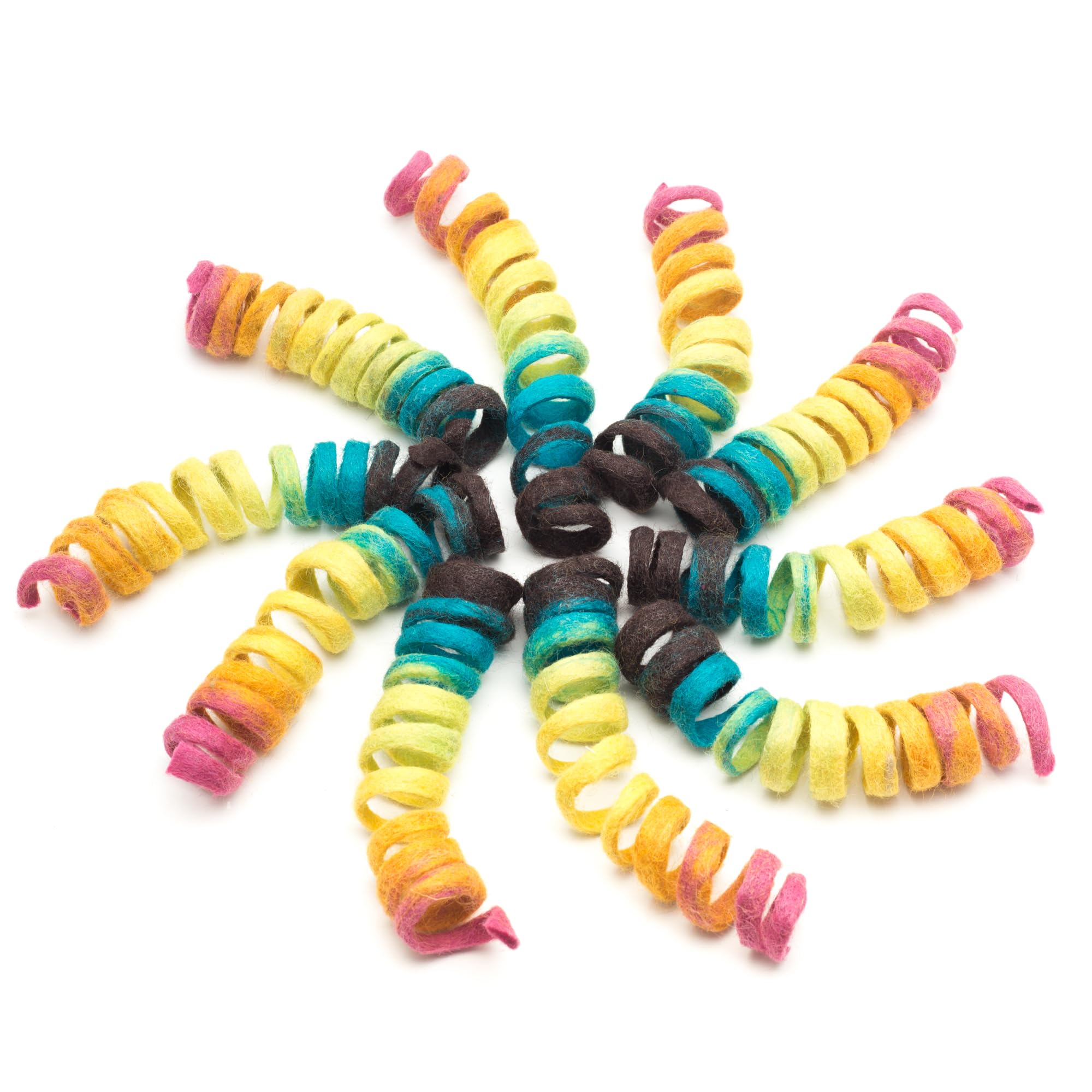 Glaciart One Felt Mini Spring Cat Toy - 10 Pcs Soft Fuzzy Enrichment 100% Natural Wool - Interactive Stretchable Play Cat Toy Se