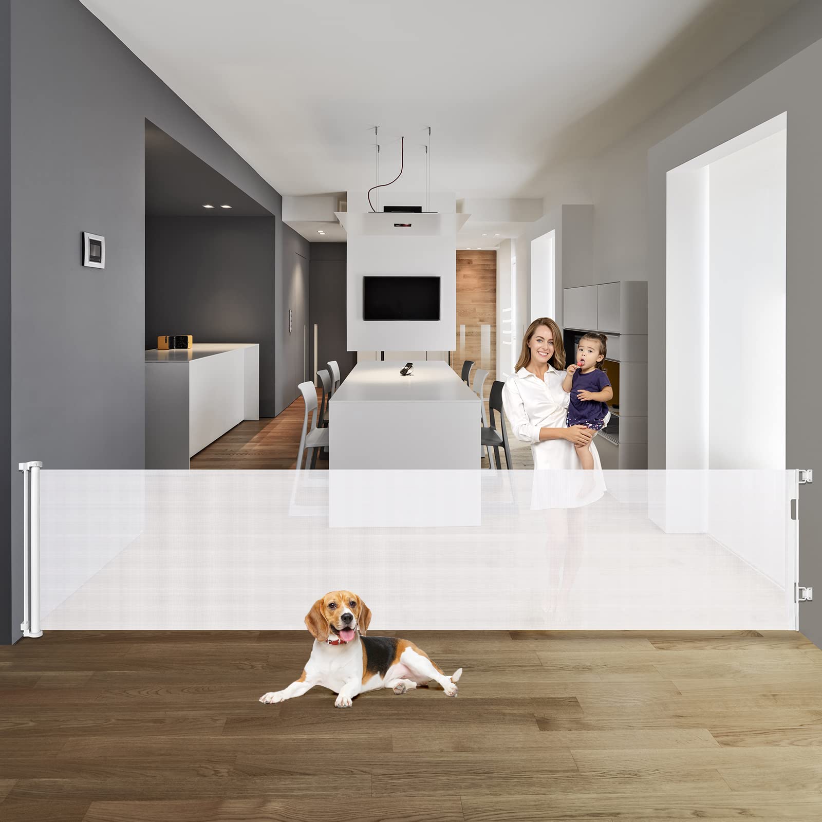 122 Inch Extra Wide Baby Gate For Large Openings Indoor Outdoor Retractable Baby Gates For Doorways Extra Long Baby Gate Large Retractable Dog Gate For Stairs Deck Gates For Dogs Indoor Pet Gate