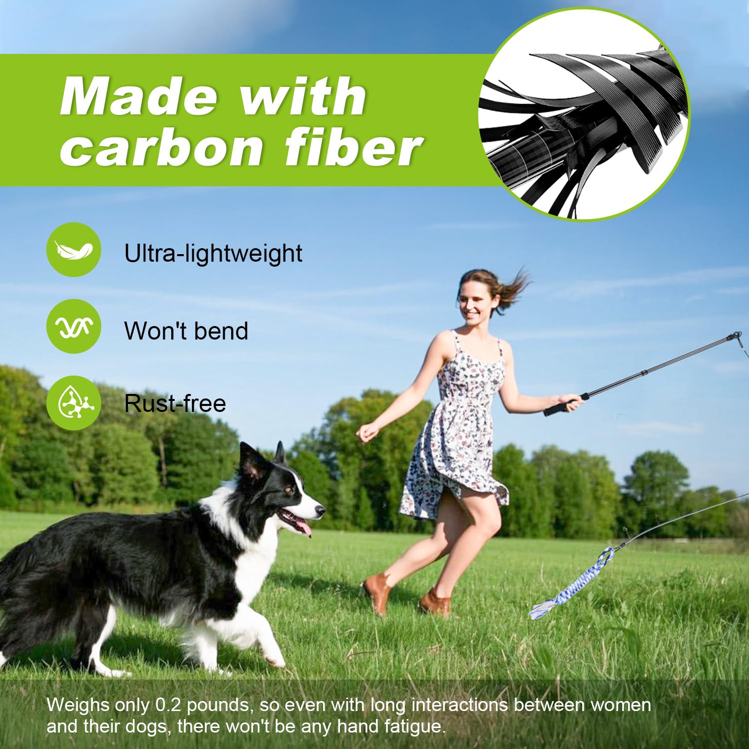 Msnaile Carbon Fiber Flirt Pole For Dogs, 0.2 Pounds Lightweight Dog Flirt Pole For Large Medium Small Dogs, Telescopic Flirt St