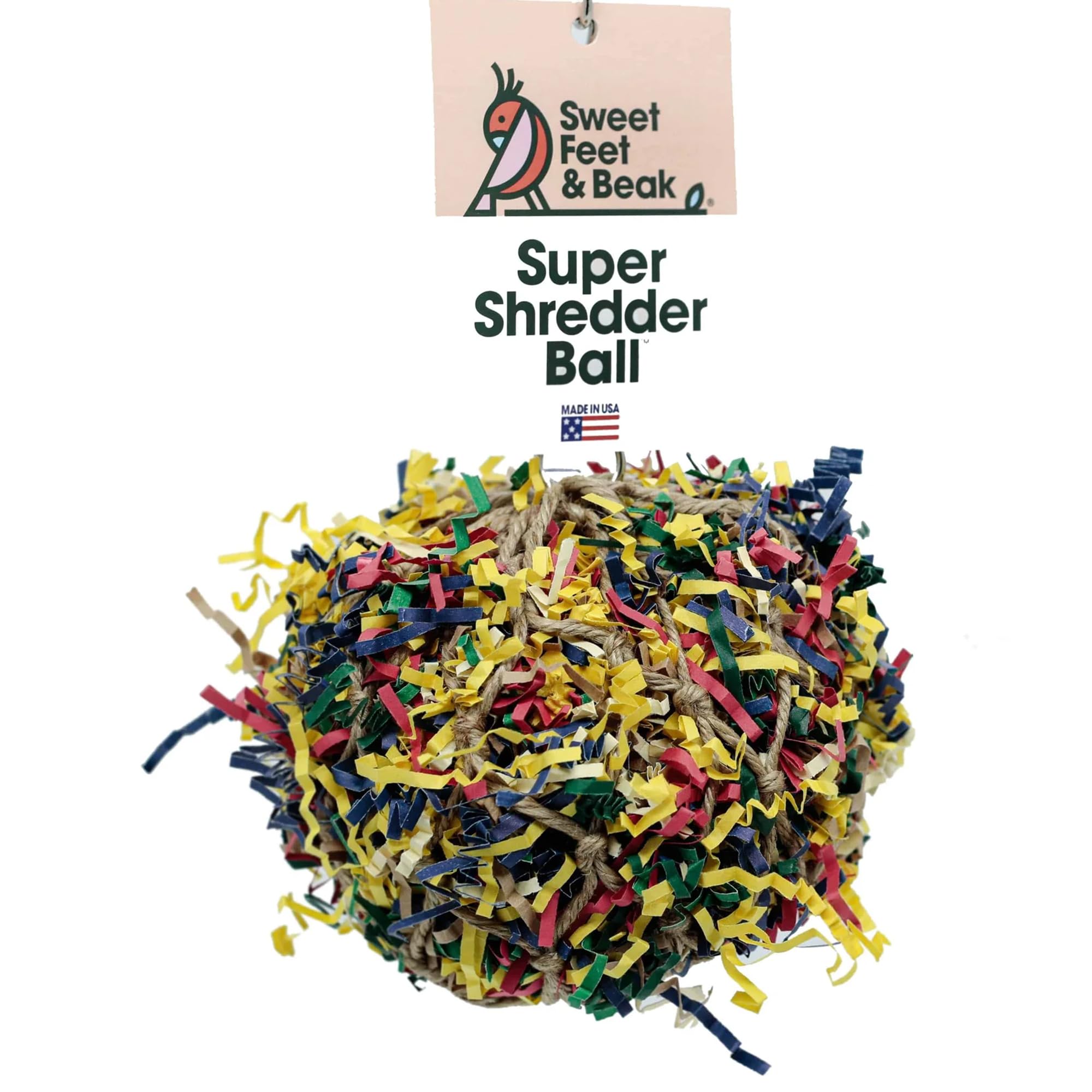 7” Super Shredder Ball Bird Toy - Fun Foraging Toys For Birds W/Colorful Paper & Wooden Treasures - Easy To Hang Shredding Toys For Birds - Bird Shredding Toys For Cockatiels, Parrots & More