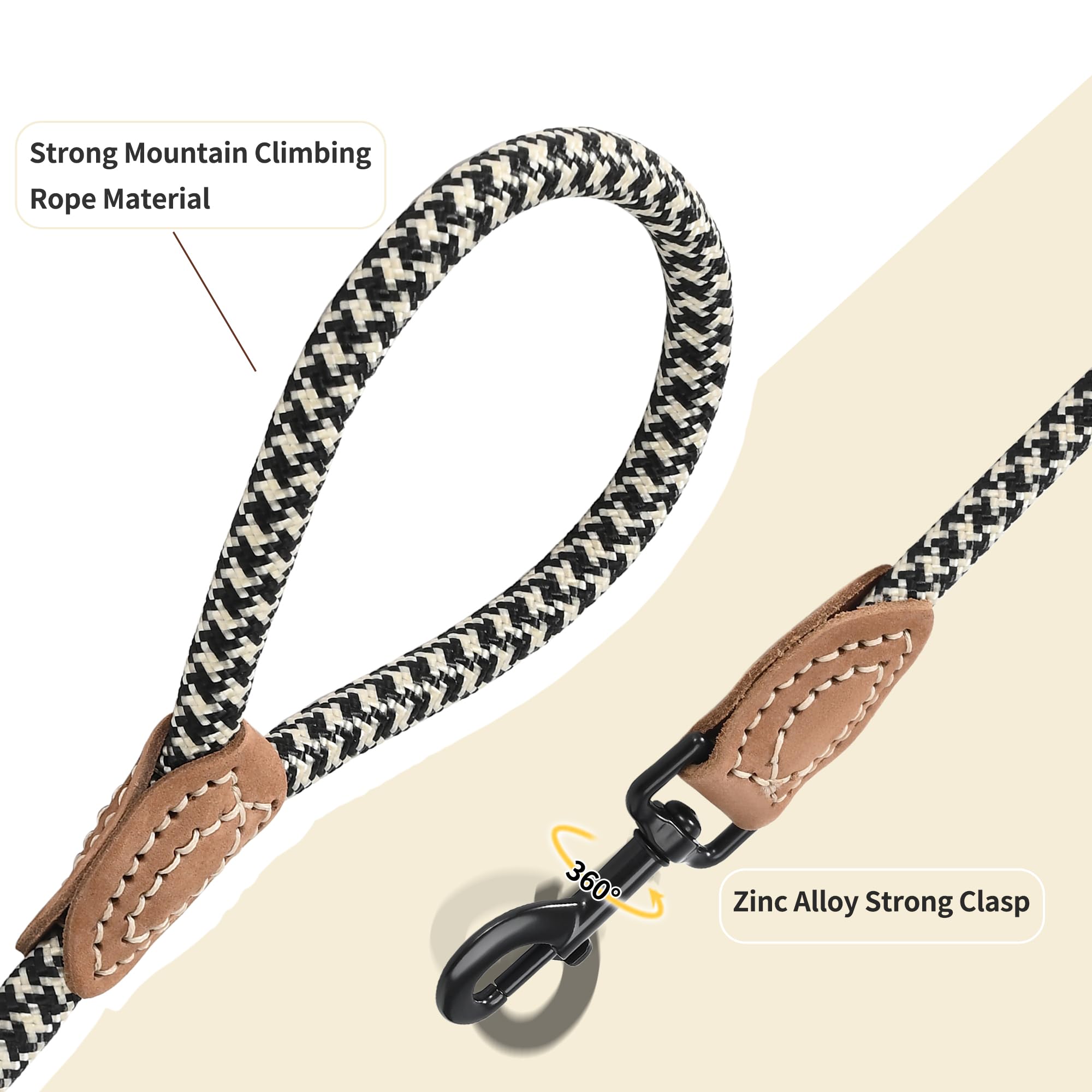 Mile High Life | Mountain Climbing Dog Rope Leash With Heavy Duty Metal Sturdy Clasp | Genuine Leather Tailored Connection With