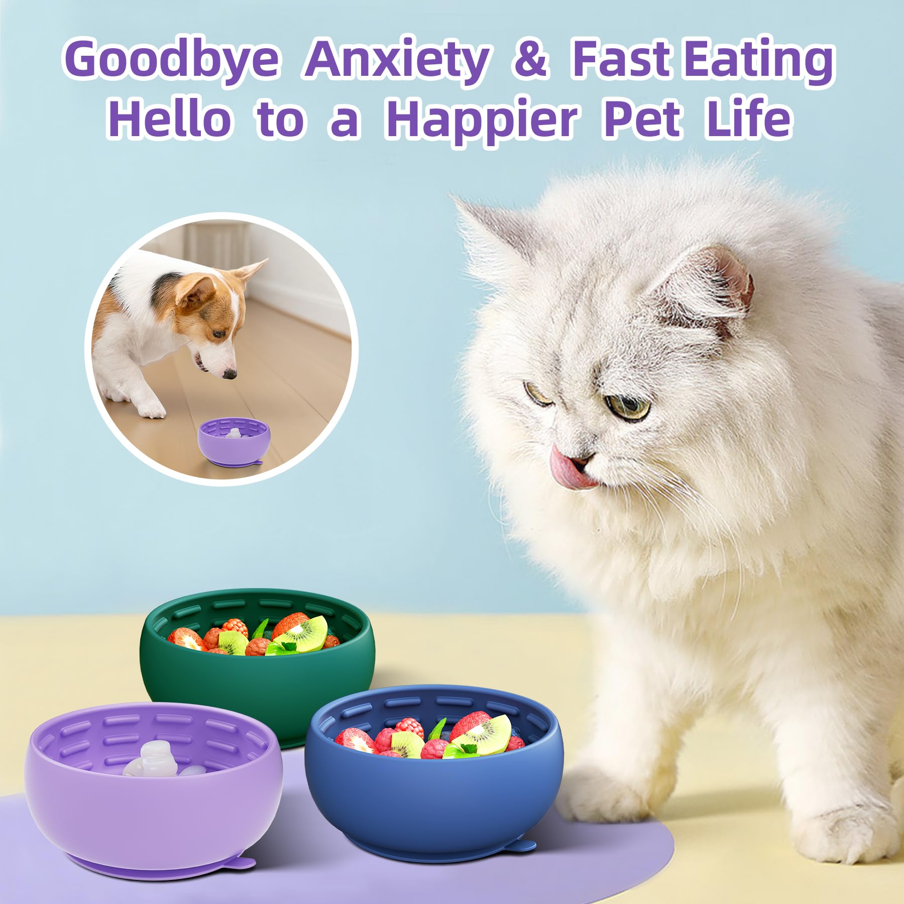 Deep Green Slow Feeder Dog Bowl for Large Breed & Puppies - Prevents Bloat & Improves Digestion - Non-Slip Dog Puzzle Toy with S