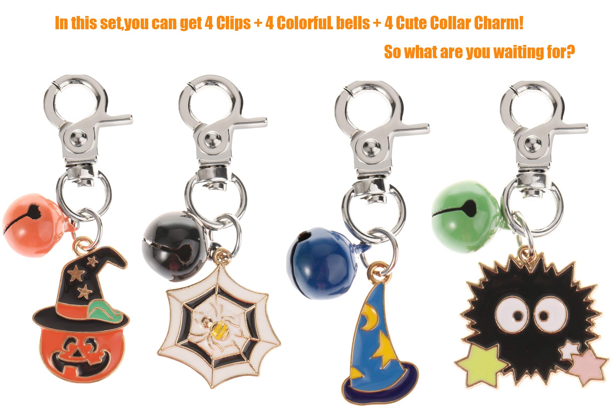 4 Pack Halloween Cat Collar Bells,Training Charm Pendants Jewelry For Pet Dog Cat Necklace Collar