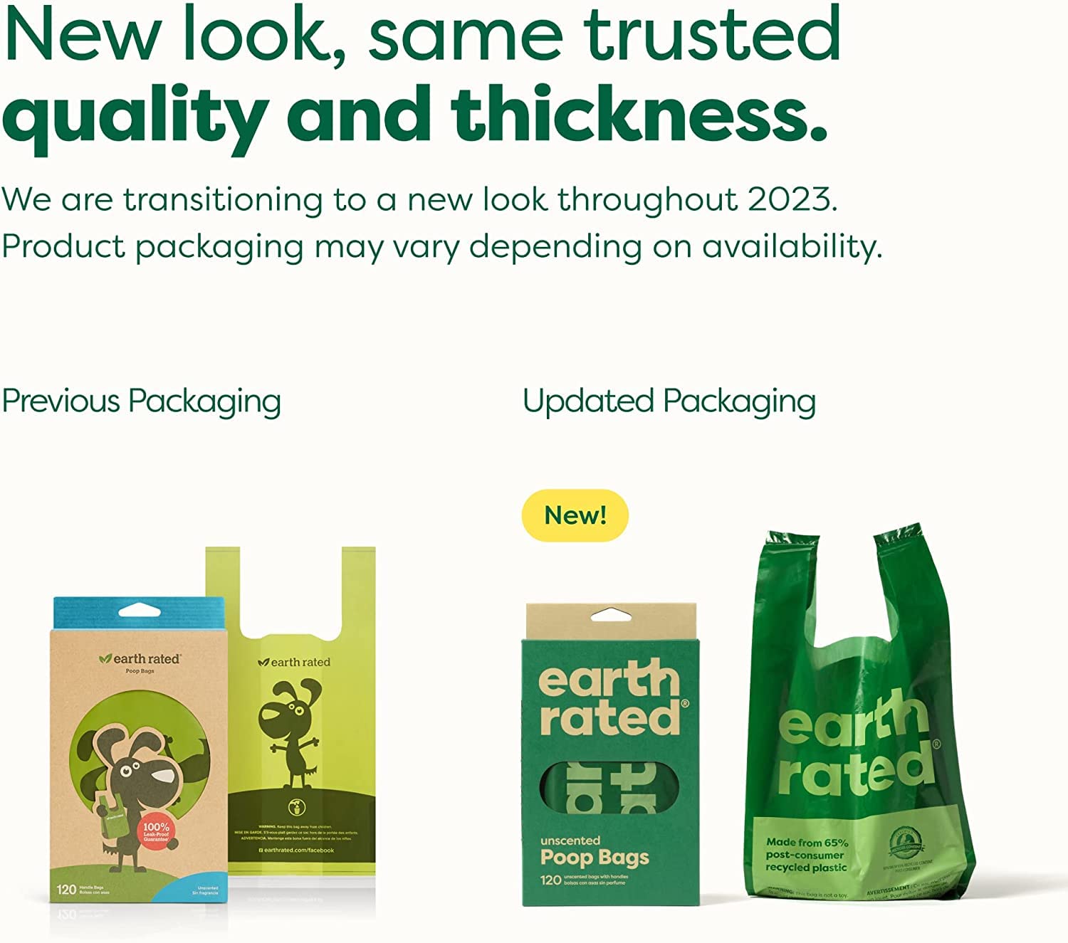 Earth Rated Dog Poop Bags With Handles, New Look, Easy Tie And Guaranteed Leakproof, Unscented, 120 Handle Bags