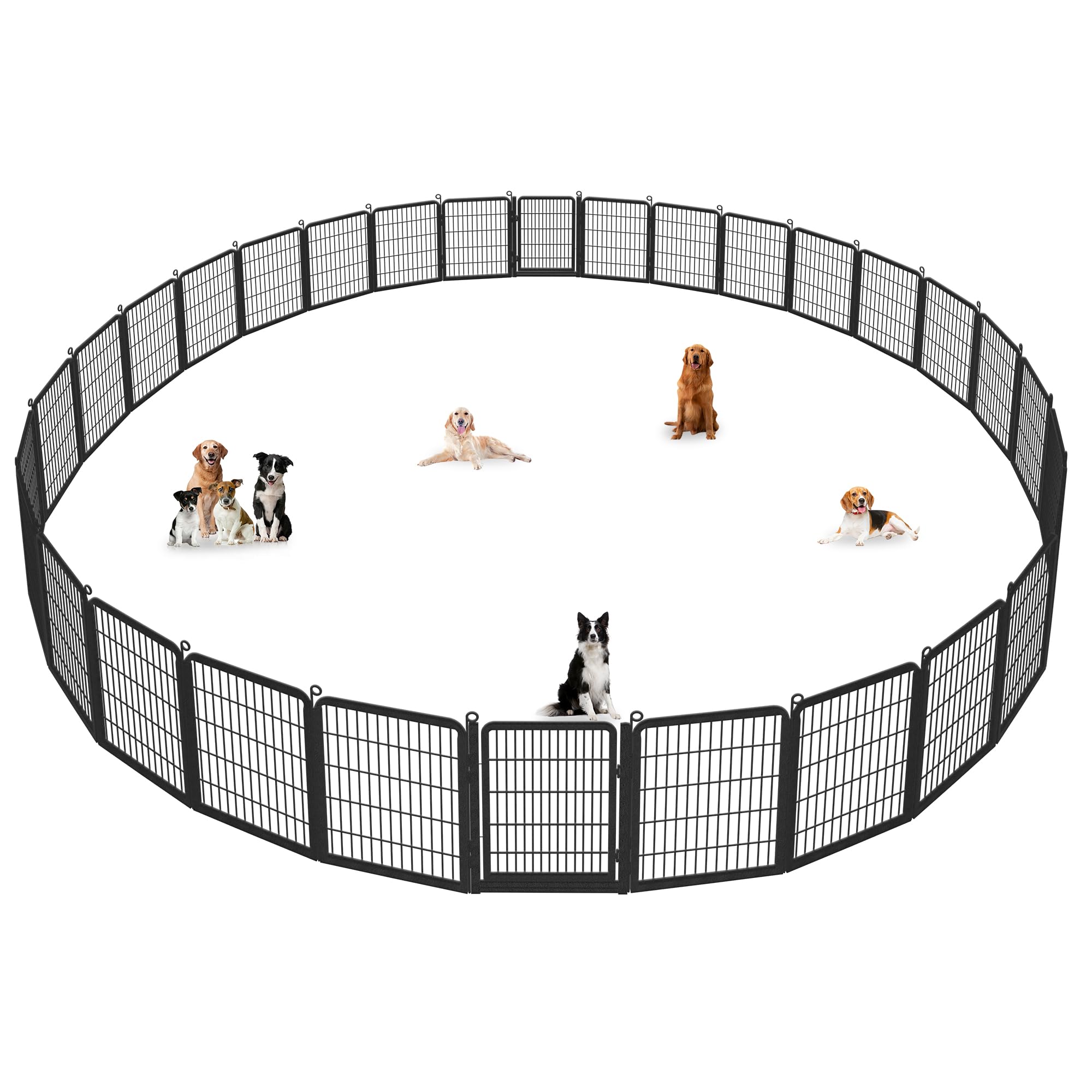 Jhsomdr Dog Playpen Outdoor With Low Threshold Full Gate, 32'' Height 30 Panels Large Dog Pen Dog Fence Outdoor For Yard, Heavy 