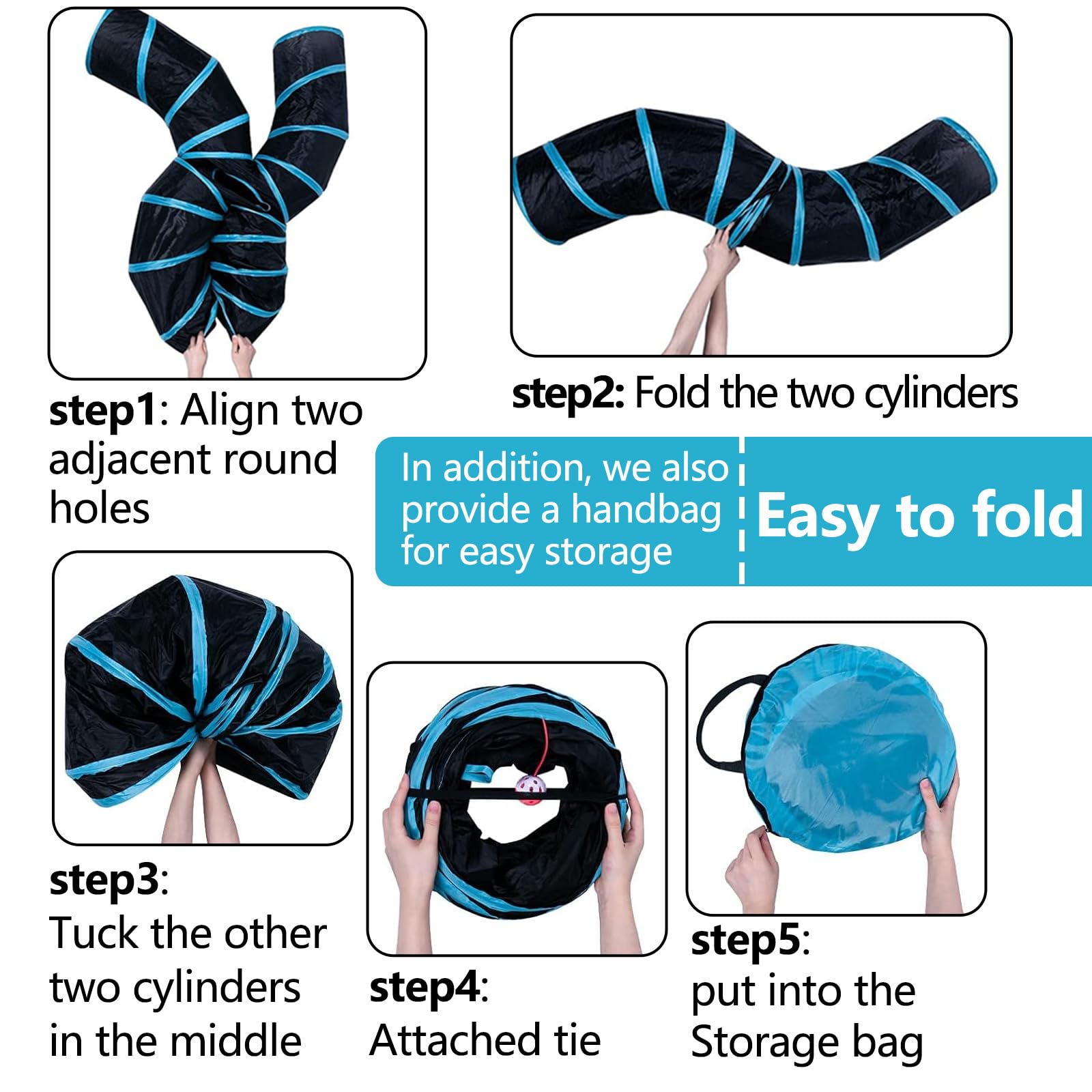 Egetota Cat Tunnel For Indoor Cats Large, With Play Ball S-Shape 4 Way Collapsible Interactive Peek Hole Pet Tube Toys, Puppy, K