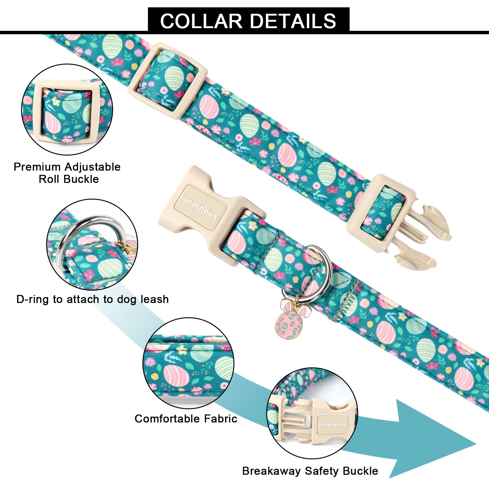 Lionet Paws Easter Dog Collar- Cute Colorful Eggs Green Dog Collars With Plastic Buckle, Light Adjustable Dog Collars With Egg P